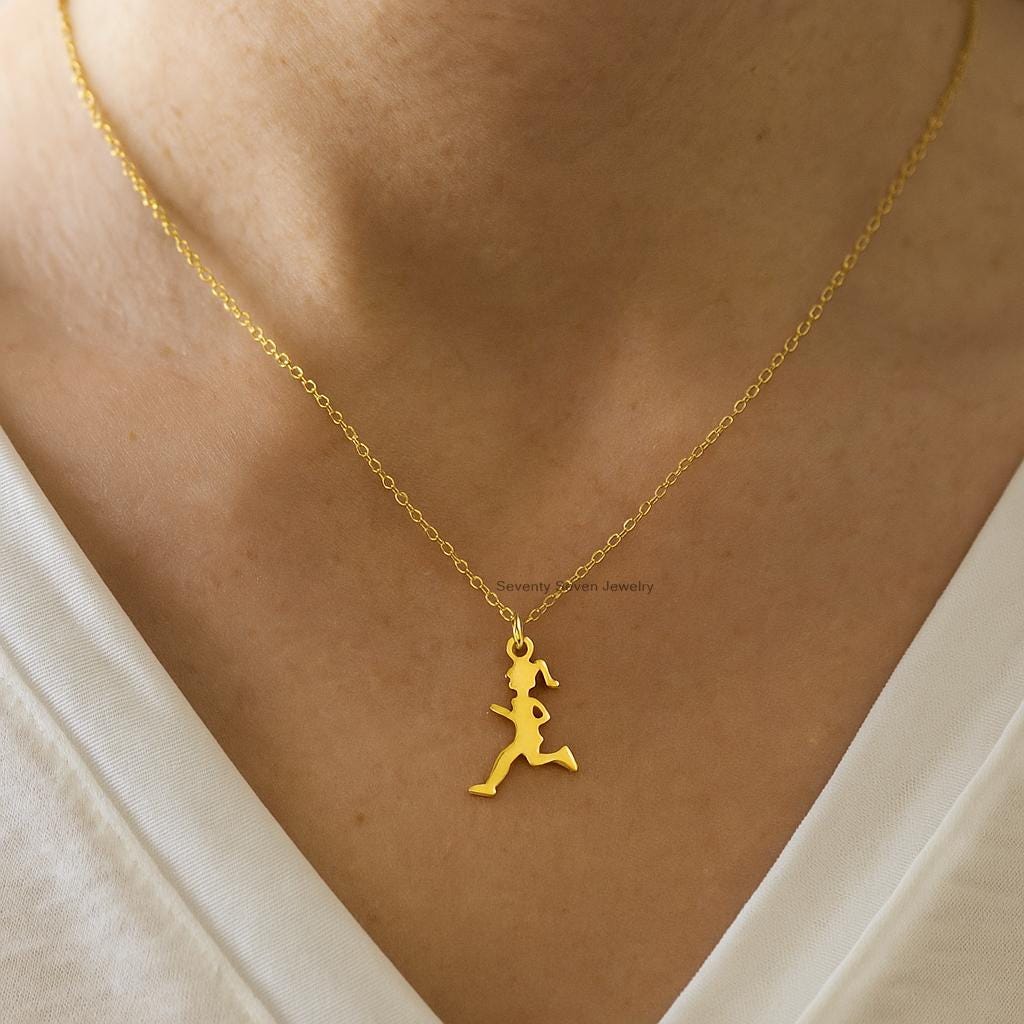 Gold Running Girl Pendant, Sterling Silver Athlete Necklace - Seventy Seven Jewelry | SKU: SSMJP Gold Running Girl Pendant, Sterling Silver Athlete Necklace - Seventy Seven Jewelry | SKU: SSMJP