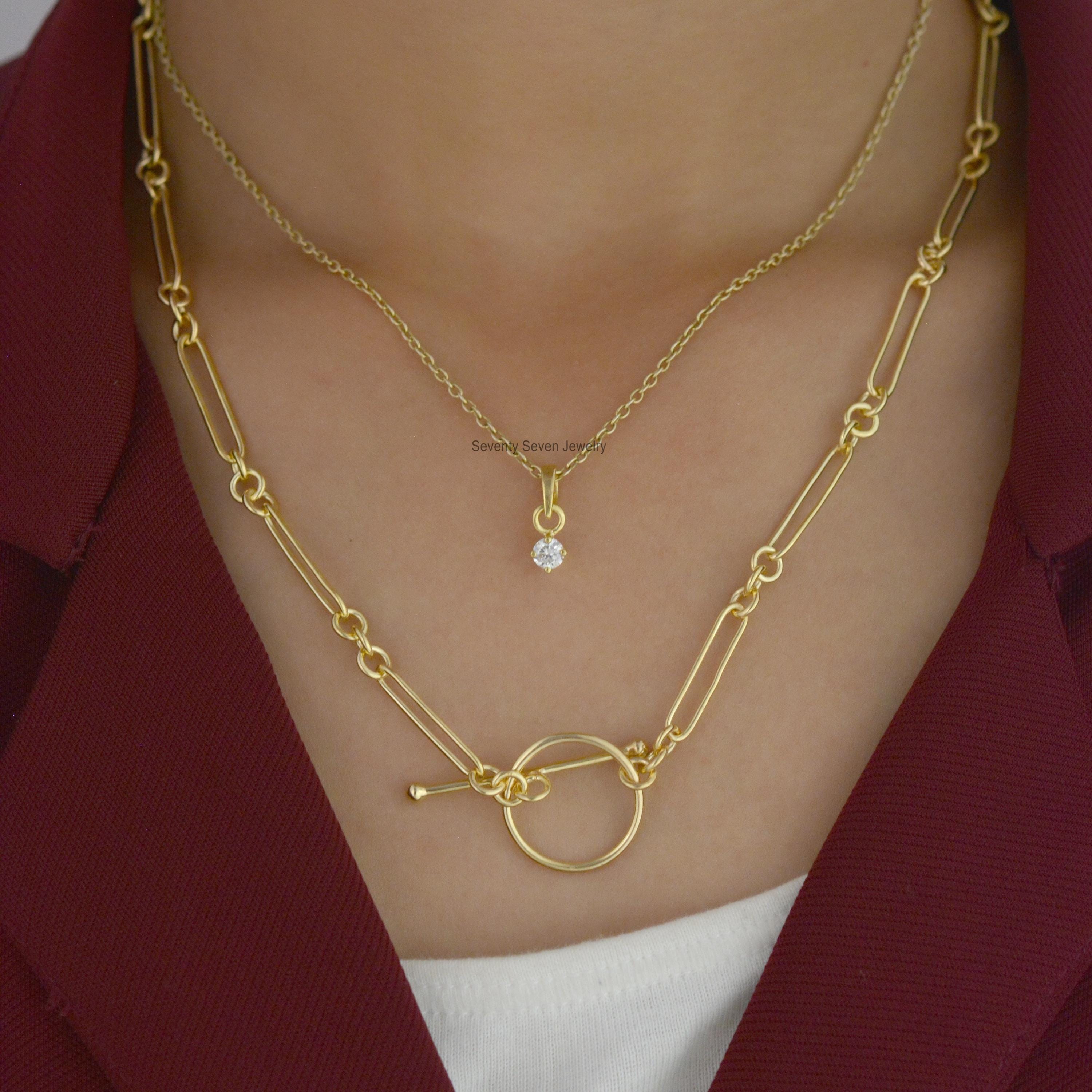 Sterling Silver Trombone Link Albert Chain - Adjustable Paperclip Necklace - View 3 - Seventy Seven Jewelry | SKU: SSG14-SLYG