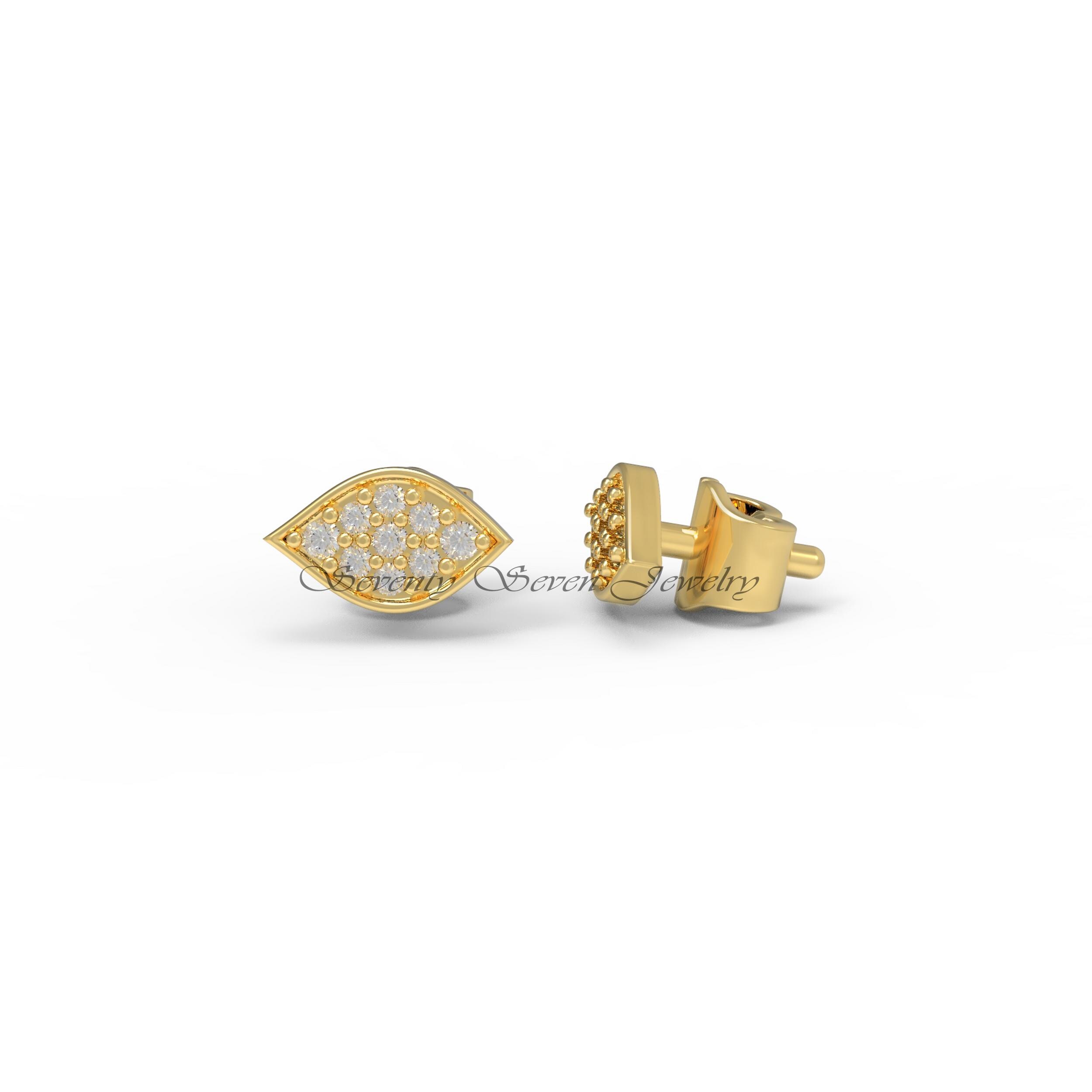 925 Silver Diamond Evil Eye Studs: Minimalist Protection Earrings - View 5 - Seventy Seven Jewelry | SKU: SSMJE388-SLYGDI 925 Silver Diamond Evil Eye Studs: Minimalist Protection Earrings - View 5 - Seventy Seven Jewelry | SKU: SSMJE388-SLYGDI