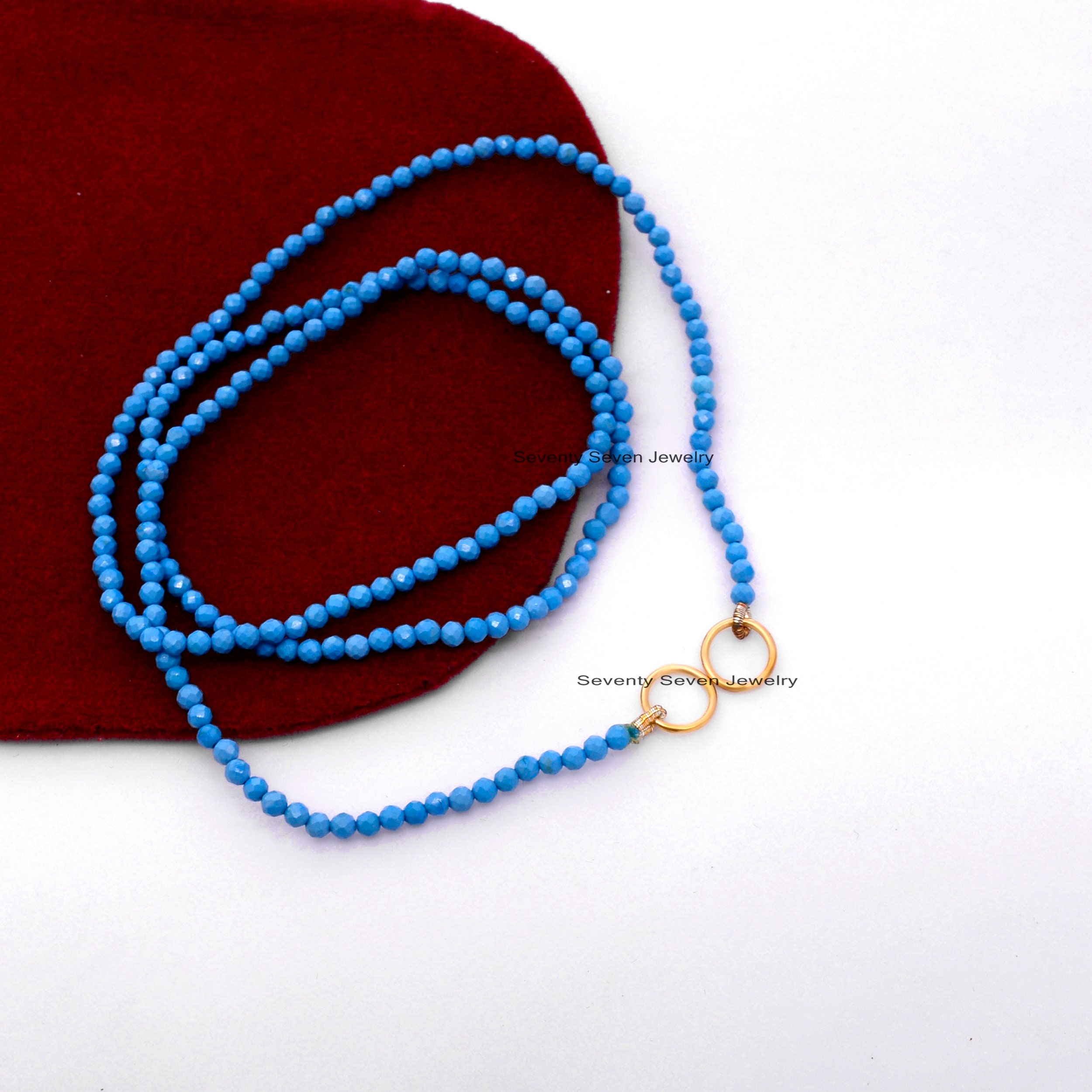 Sterling Silver Turquoise Bead Chain Necklace with Enhancer - View 2 - Seventy Seven Jewelry | SKU: SSMJN219-SLYGPL Sterling Silver Turquoise Bead Chain Necklace with Enhancer - View 2 - Seventy Seven Jewelry | SKU: SSMJN219-SLYGPL