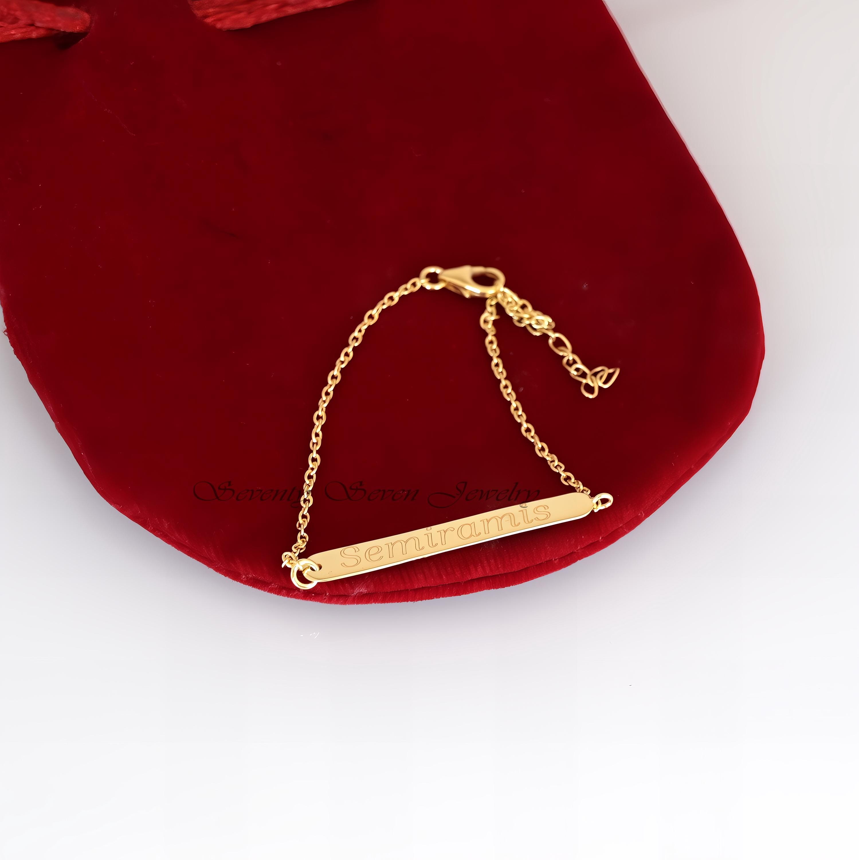 Gold Plated Name Bar Bracelet: Custom Engraved 925 Silver - View 6 - Seventy Seven Jewelry | SKU: SSMJA716-SLYG-6.5I Gold Plated Name Bar Bracelet: Custom Engraved 925 Silver - View 6 - Seventy Seven Jewelry | SKU: SSMJA716-SLYG-6.5I
