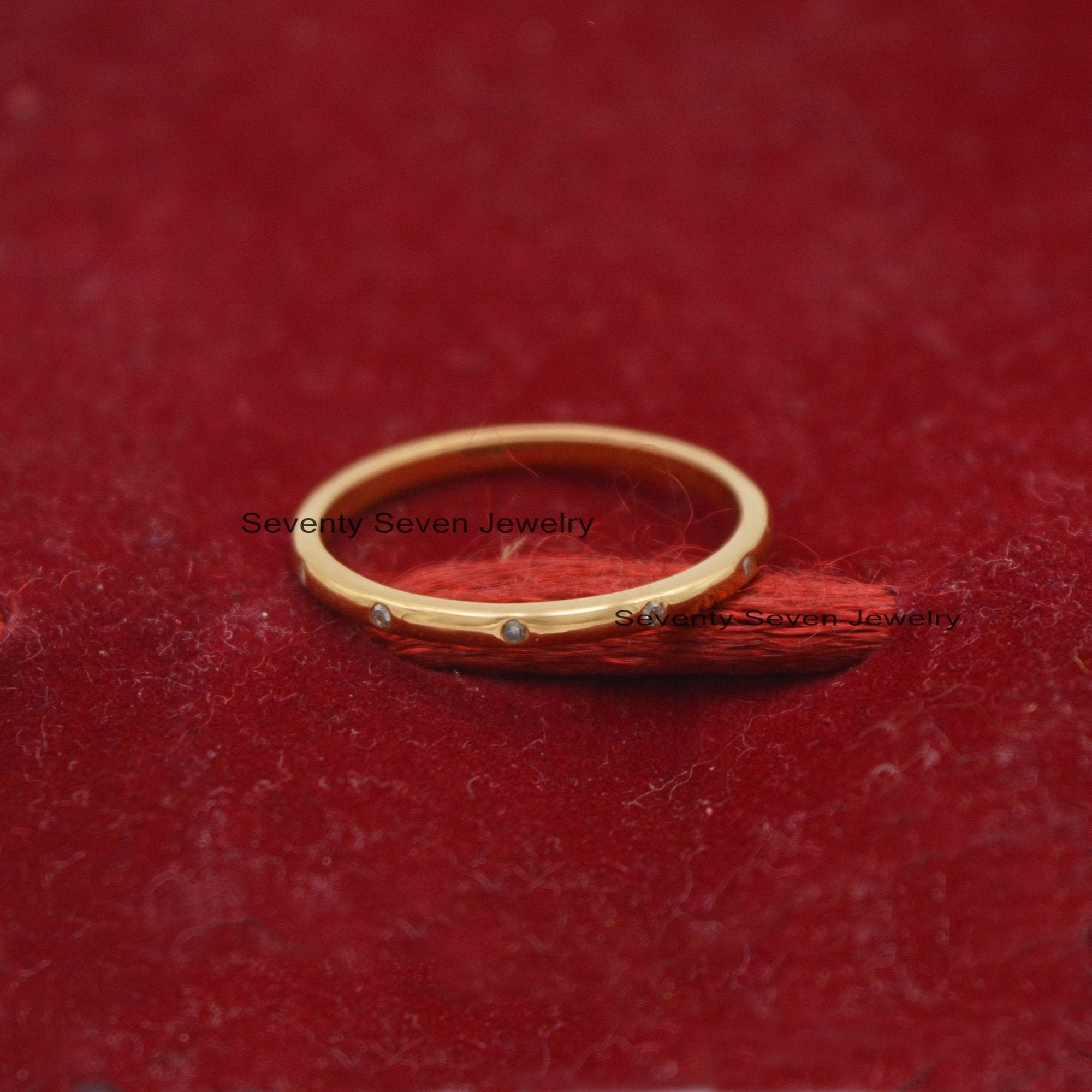 Diamond Sterling Silver Band Ring: Minimalist Half Eternity - View 5 - Seventy Seven Jewelry | SKU: SSMJR08-SLYGDI-2026 Diamond Sterling Silver Band Ring: Minimalist Half Eternity - View 5 - Seventy Seven Jewelry | SKU: SSMJR08-SLYGDI-2026