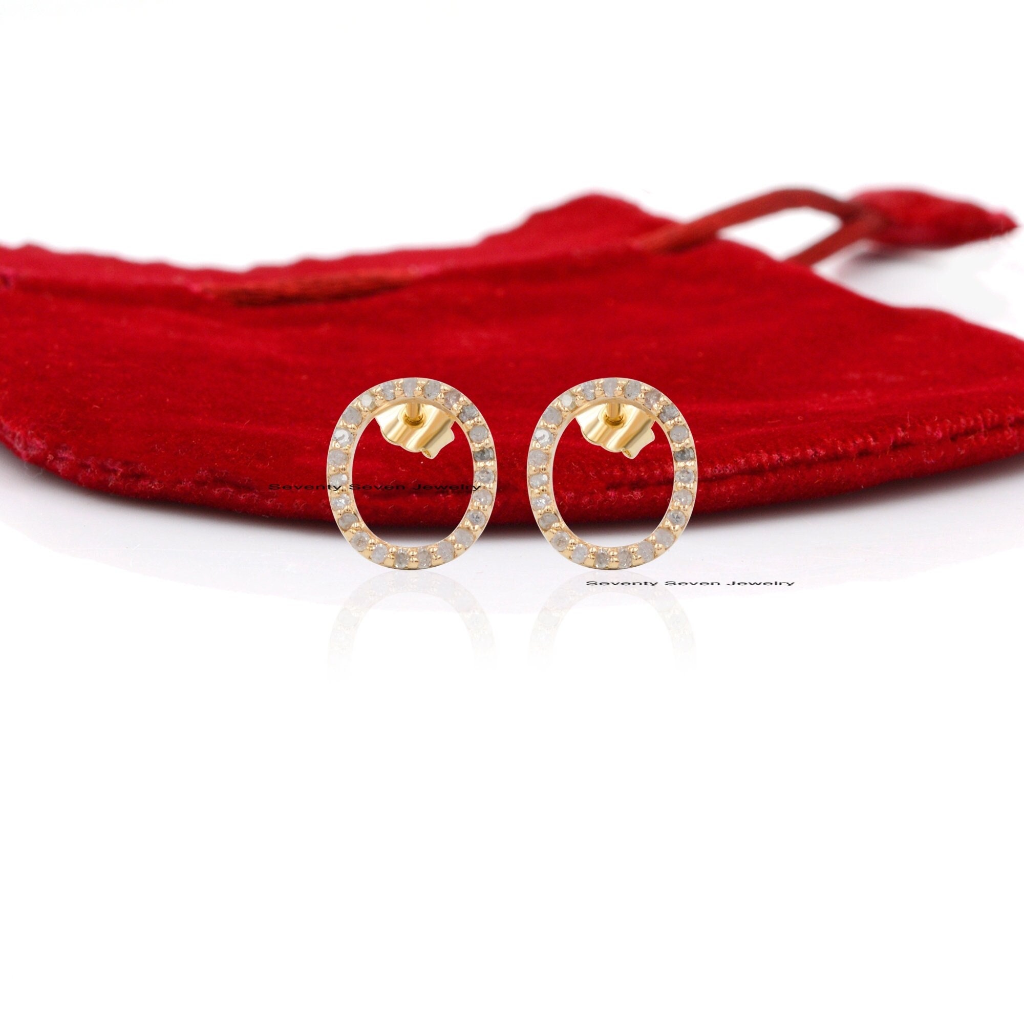 14K Gold Diamond Initial Stud Earrings: Pave Letter Studs - View 3 - Seventy Seven Jewelry | SKU: SSMJE323A-14KYGDI-V-25-07-2 14K Gold Diamond Initial Stud Earrings: Pave Letter Studs - View 3 - Seventy Seven Jewelry | SKU: SSMJE323A-14KYGDI-V-25-07-2