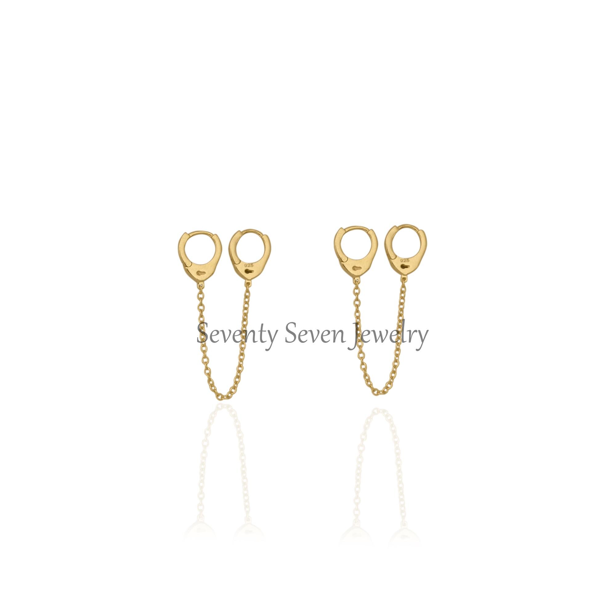 Diamond Chain Cuff Earrings: 9K Gold Huggie Hoops - View 2 - Seventy Seven Jewelry | SKU: SSMJE1039-SLYGMN-2026 Diamond Chain Cuff Earrings: 9K Gold Huggie Hoops - View 2 - Seventy Seven Jewelry | SKU: SSMJE1039-SLYGMN-2026