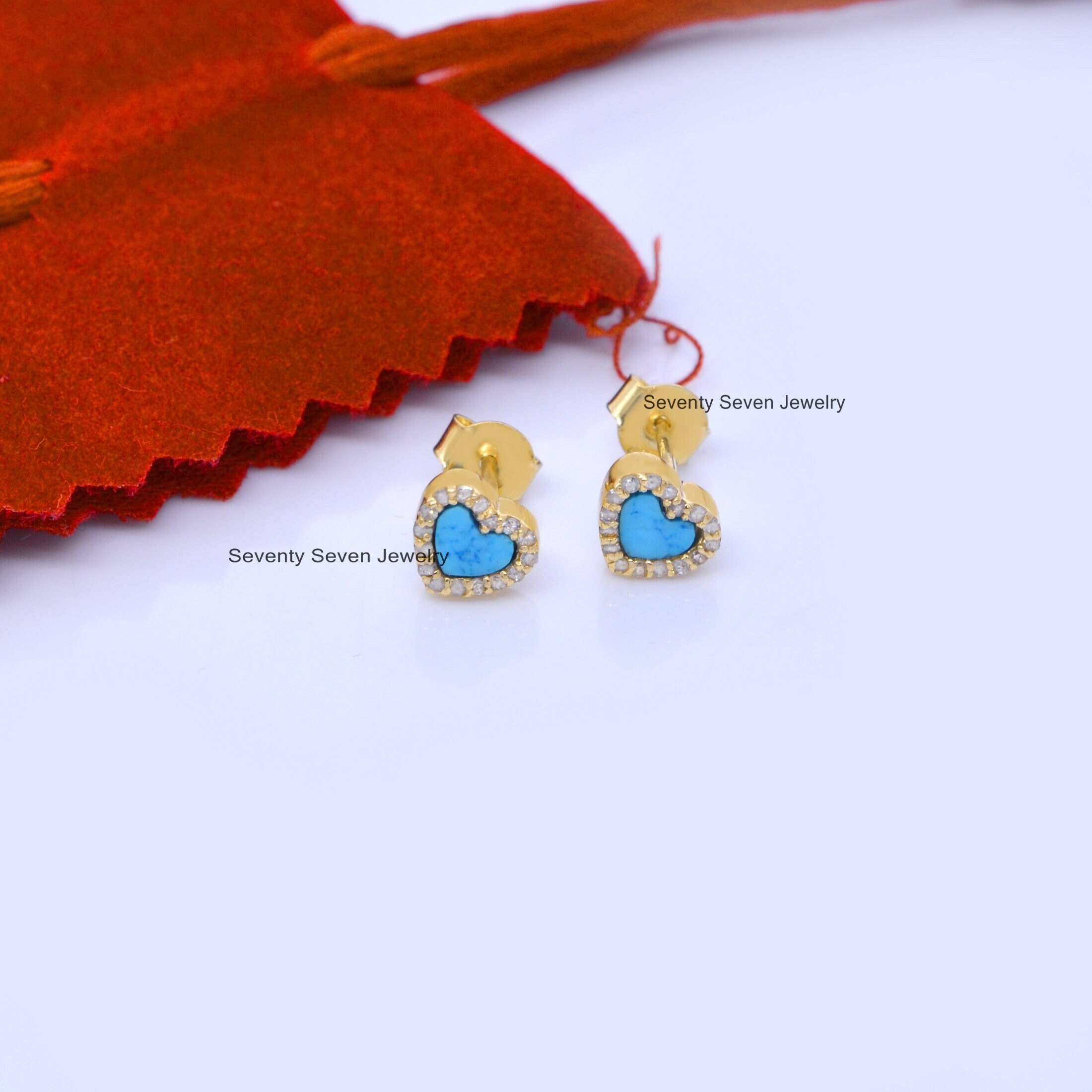 14K Gold Gemstone Heart Studs: 7mm Earrings - View 2 - Seventy Seven Jewelry | SKU: SSMJE367-14KYGDITQ-2026 14K Gold Gemstone Heart Studs: 7mm Earrings - View 2 - Seventy Seven Jewelry | SKU: SSMJE367-14KYGDITQ-2026