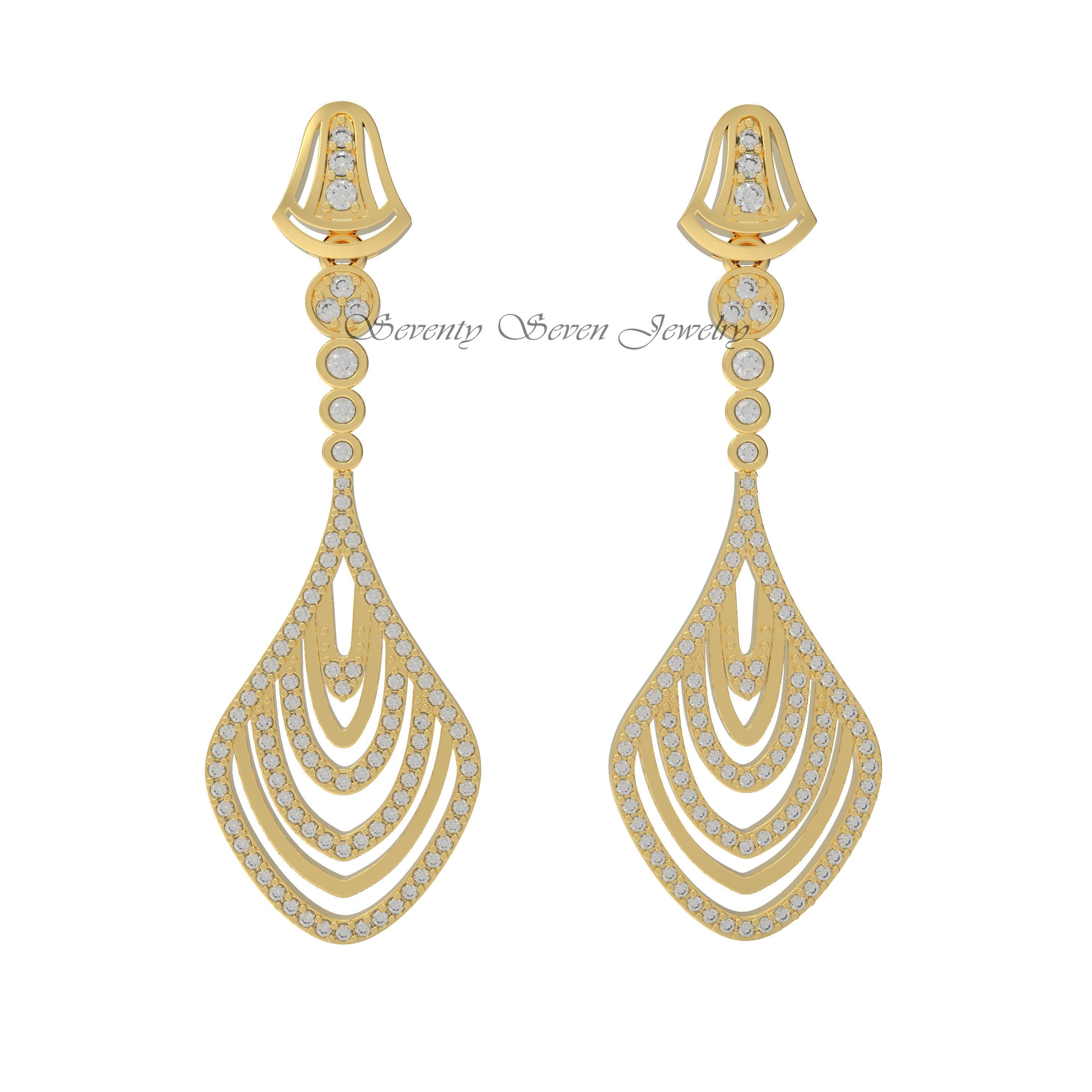 14K Gold Diamond Drop Dangle Earrings | Traditional Bell-Shaped Studs for Weddings - Seventy Seven Jewelry | SKU: SSMJE1071- 14K Gold Diamond Drop Dangle Earrings | Traditional Bell-Shaped Studs for Weddings - Seventy Seven Jewelry | SKU: SSMJE1071-