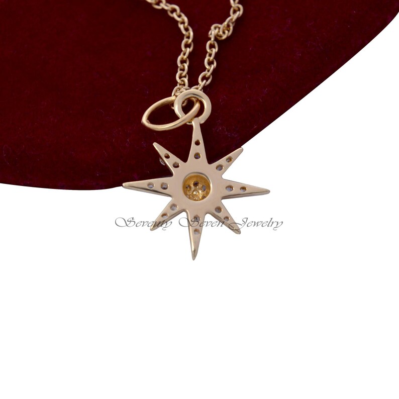 925 Silber Diamant Starburst Anhänger, Starburst Anhänger Halskette, Diamant-Stern-Anhänger, Pave Starburst Halskette, Weihnachtsschmuck Bild 2