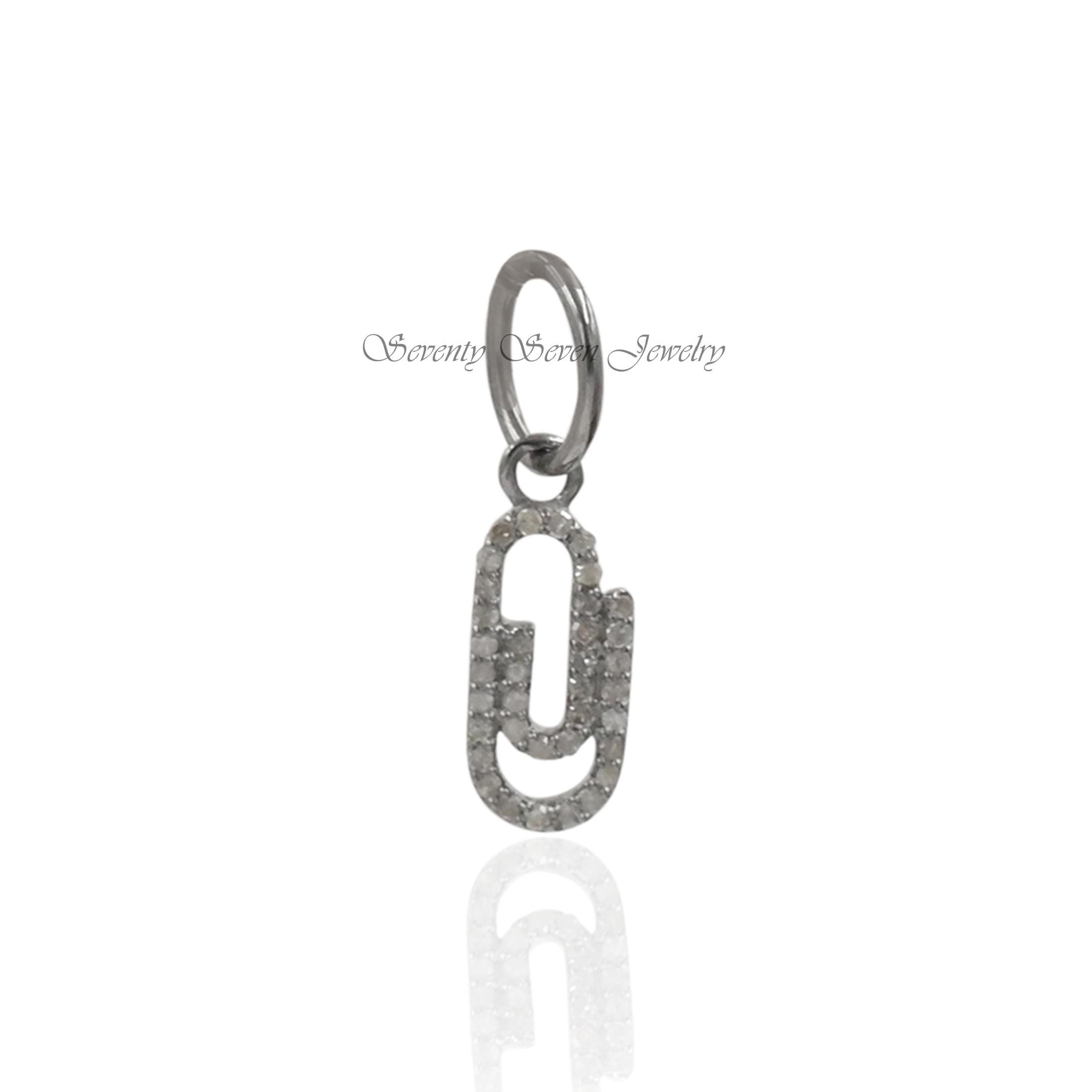 925 Silver Diamond Paper Clip Pendant: Designer Charm Enhancer - View 4 - Seventy Seven Jewelry | SKU: SSMJP682-SLYGDI,SSMJP6 925 Silver Diamond Paper Clip Pendant: Designer Charm Enhancer - View 4 - Seventy Seven Jewelry | SKU: SSMJP682-SLYGDI,SSMJP6