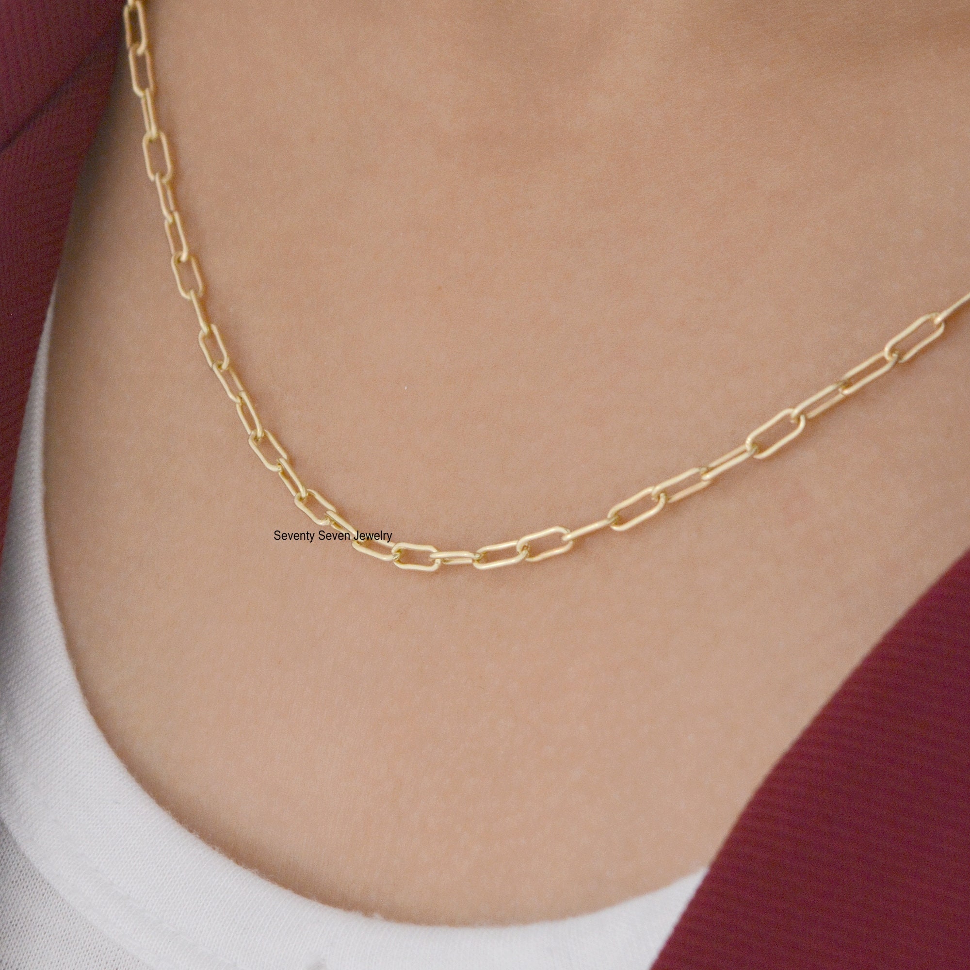 Sterling Silver Oval Link Chain Necklace: Carabiner Connector - View 4 - Seventy Seven Jewelry | SKU: SSG6A-SLYG-6.6M-18I-V