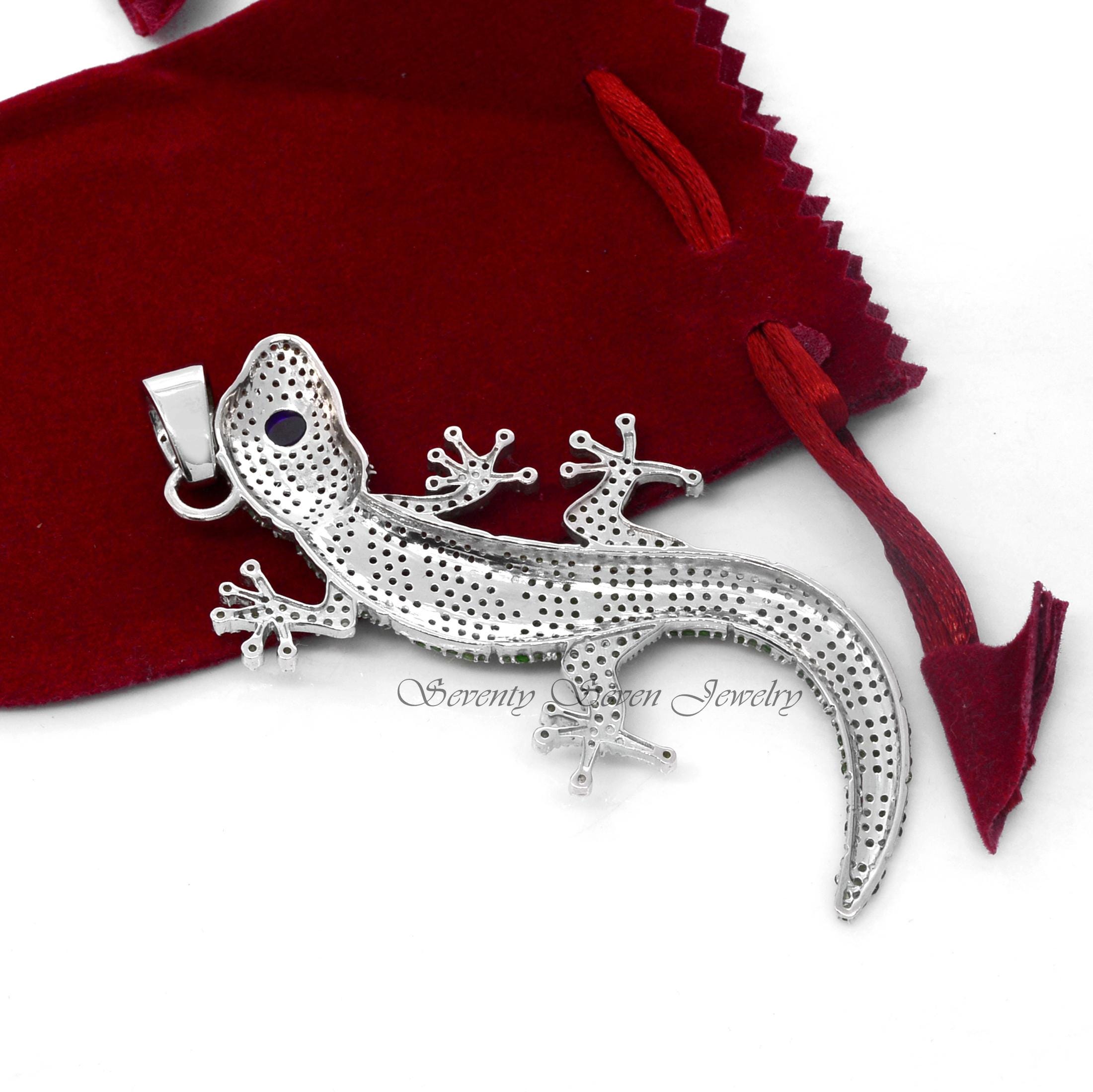 Sterling Silver Gecko Pendant: Antique Tsavorite Lizard Jewelry - View 3 - Seventy Seven Jewelry | SKU: SSMJP496-SLRHTSAM-202 Sterling Silver Gecko Pendant: Antique Tsavorite Lizard Jewelry - View 3 - Seventy Seven Jewelry | SKU: SSMJP496-SLRHTSAM-202