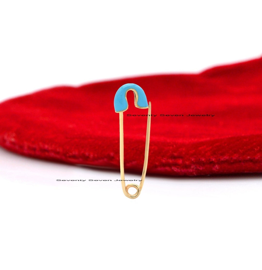 14k Gold Safety Pin Pendant, Safety Pin Enhancer, 14k Enamel Safety Pin