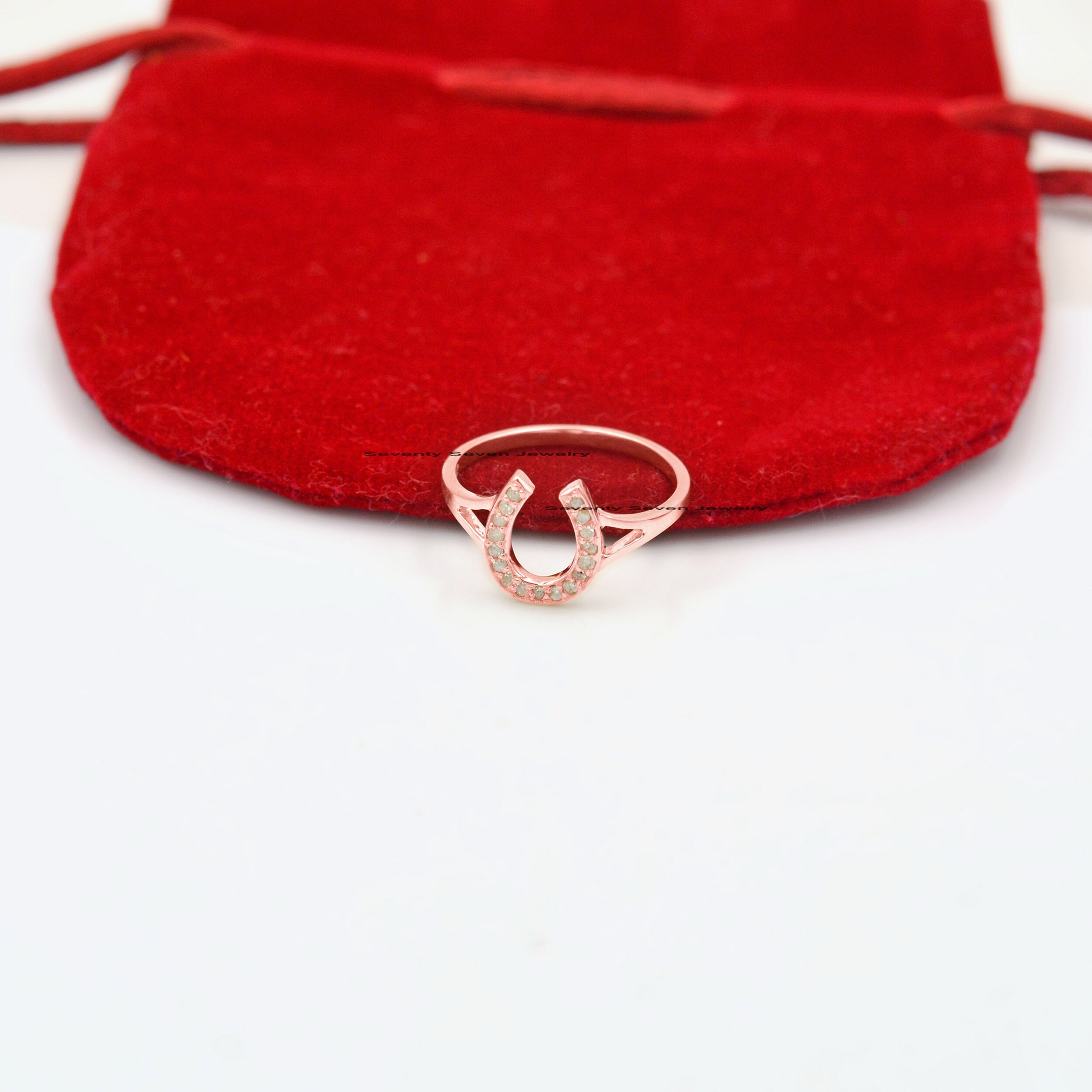 Sterling Silver Moissanite Horseshoe Ring: Lucky Vintage Style - View 4 - Seventy Seven Jewelry | SKU: SSMJR406-SLYGDI-2026 Sterling Silver Moissanite Horseshoe Ring: Lucky Vintage Style - View 4 - Seventy Seven Jewelry | SKU: SSMJR406-SLYGDI-2026