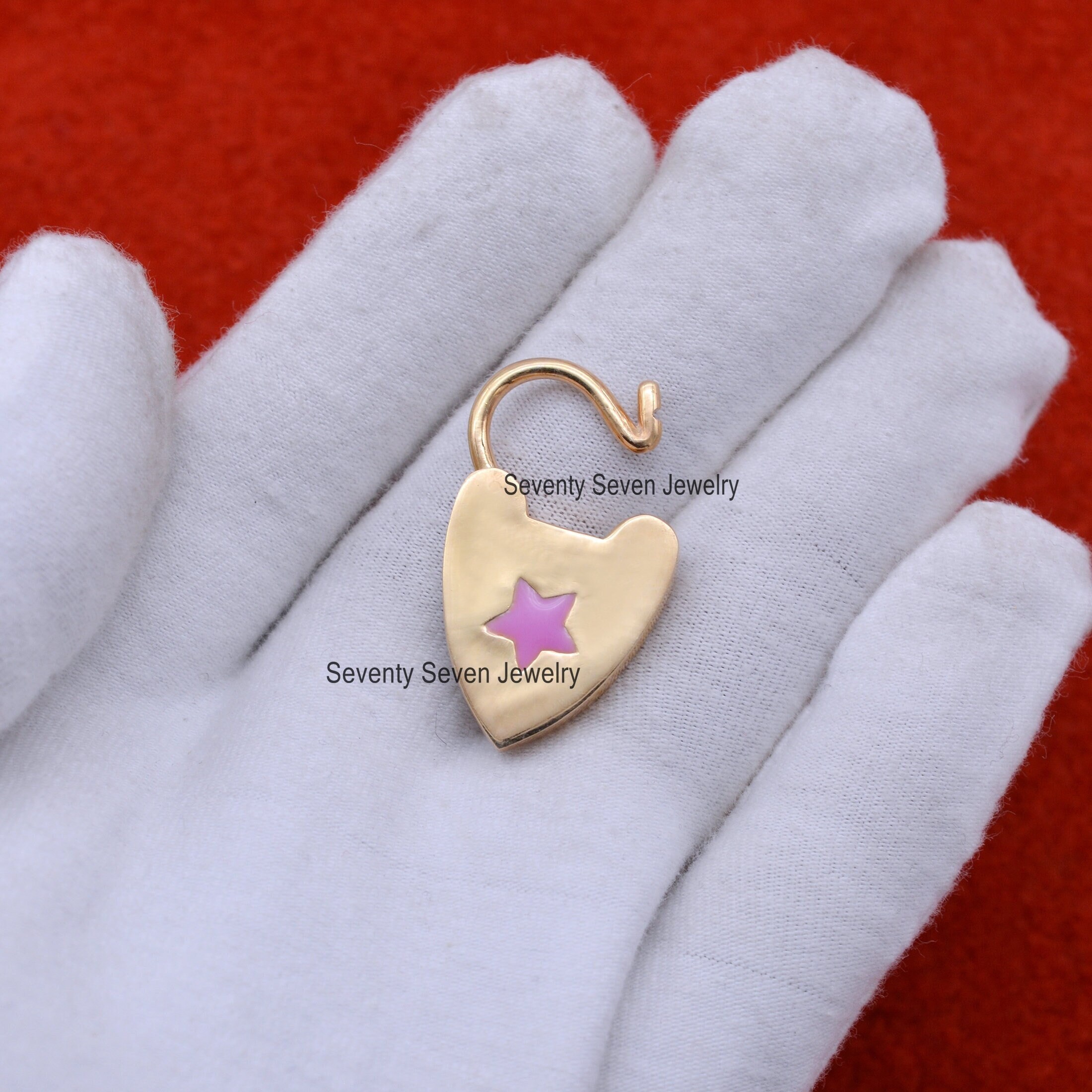 925 Silver Enamel Star Heart Padlock Pendant - View 4 - Seventy Seven Jewelry | SKU: SSMJP47-SLYGELP-2026