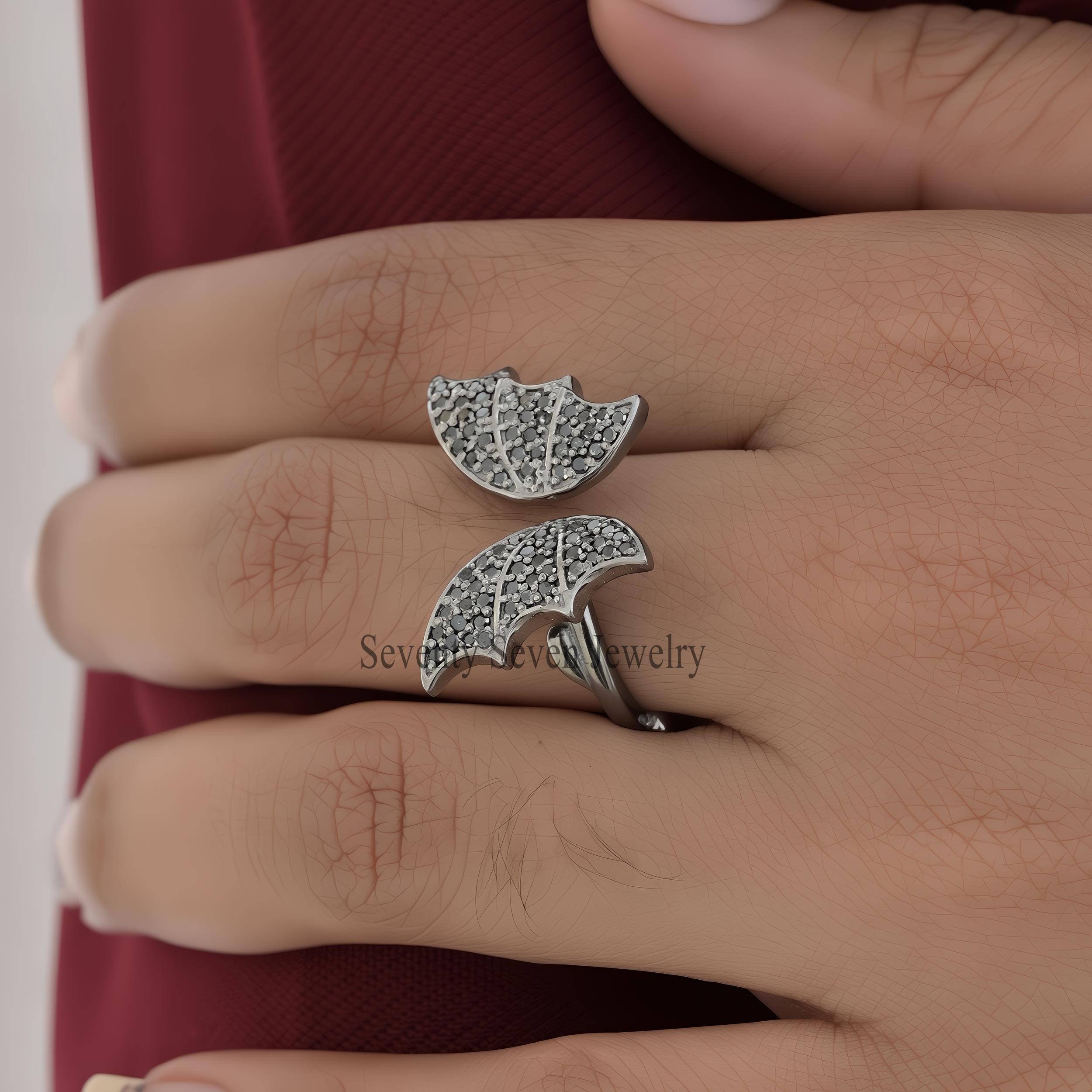925 Silver Diamond Bat Wing Ring: Halloween Vampire Jewelry - View 3 - Seventy Seven Jewelry | SKU: SSMJR2731-SLRHPSP-US-4 925 Silver Diamond Bat Wing Ring: Halloween Vampire Jewelry - View 3 - Seventy Seven Jewelry | SKU: SSMJR2731-SLRHPSP-US-4
