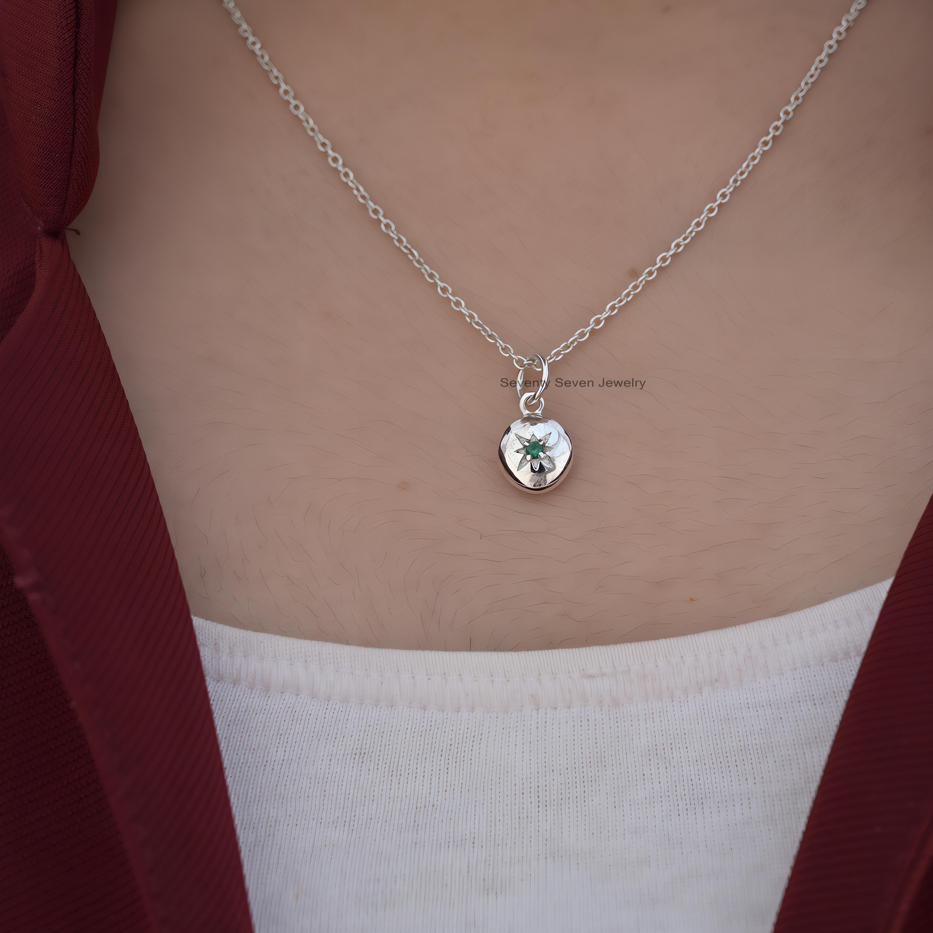 Sterling Silver Star Round Pendant: Gemstone Disc Charm - View 2 - Seventy Seven Jewelry | SKU: SSMJP616-SLYGPSP-2026 Sterling Silver Star Round Pendant: Gemstone Disc Charm - View 2 - Seventy Seven Jewelry | SKU: SSMJP616-SLYGPSP-2026