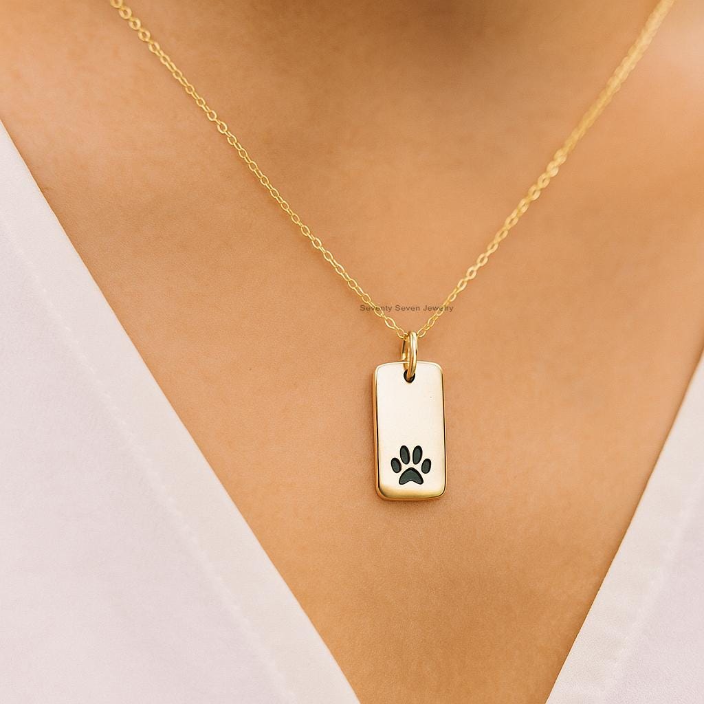14K Gold Plated Sterling Silver Paw Print Pendant, Pet Lover Charm - View 2 - Seventy Seven Jewelry | SKU: SSMJP 14K Gold Plated Sterling Silver Paw Print Pendant, Pet Lover Charm - View 2 - Seventy Seven Jewelry | SKU: SSMJP