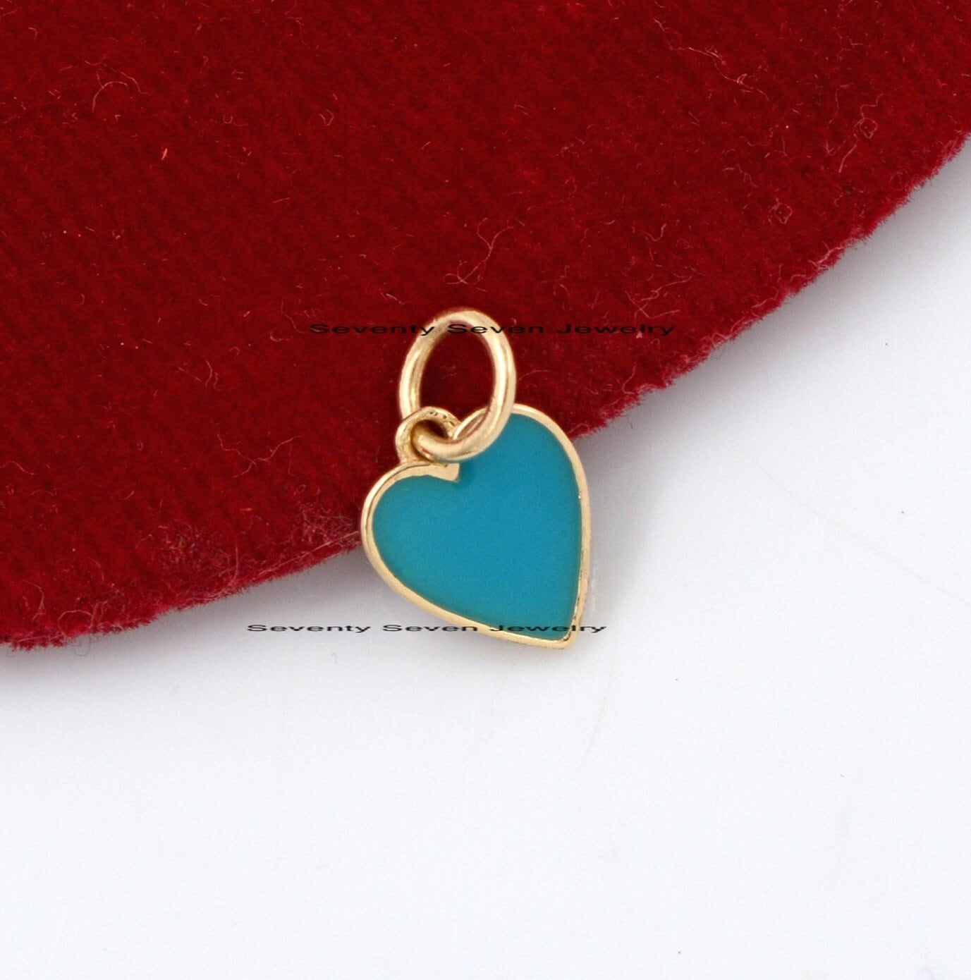 Sterling Silver Enamel Heart Pendant: Turquoise Charm - View 6 - Seventy Seven Jewelry | SKU: SSMJP507-SLYGELB-21M-2026 Sterling Silver Enamel Heart Pendant: Turquoise Charm - View 6 - Seventy Seven Jewelry | SKU: SSMJP507-SLYGELB-21M-2026