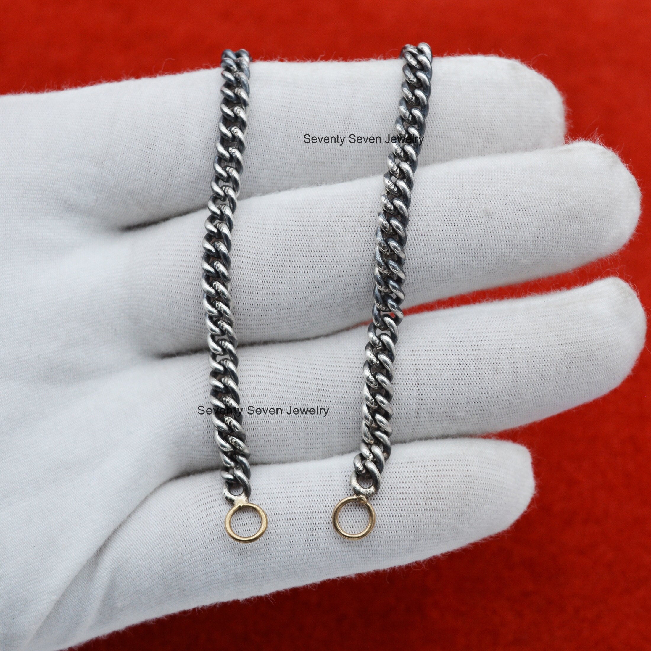 925 Sterling Silver Curb Chain Necklace, Oxidized & Gold Plated, 4.80MM - View 3 - Seventy Seven Jewelry | SKU: SSG17-SLOXYG-