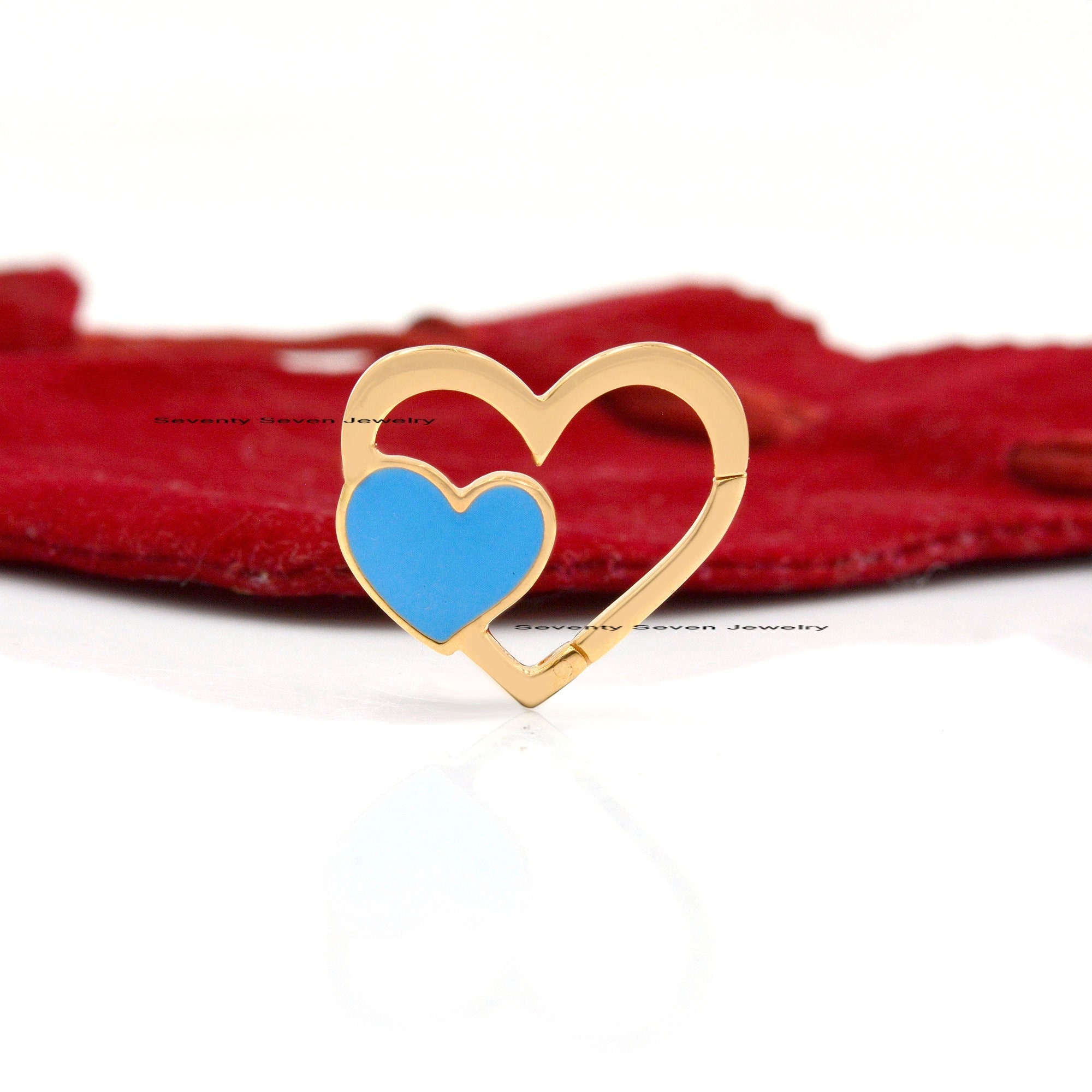 Sterling Silver Heart Charm Holder: Turquoise Enamel Lock - Seventy Seven Jewelry | SKU: SSMJP1155-SLYGELTQ-2026 Sterling Silver Heart Charm Holder: Turquoise Enamel Lock - Seventy Seven Jewelry | SKU: SSMJP1155-SLYGELTQ-2026