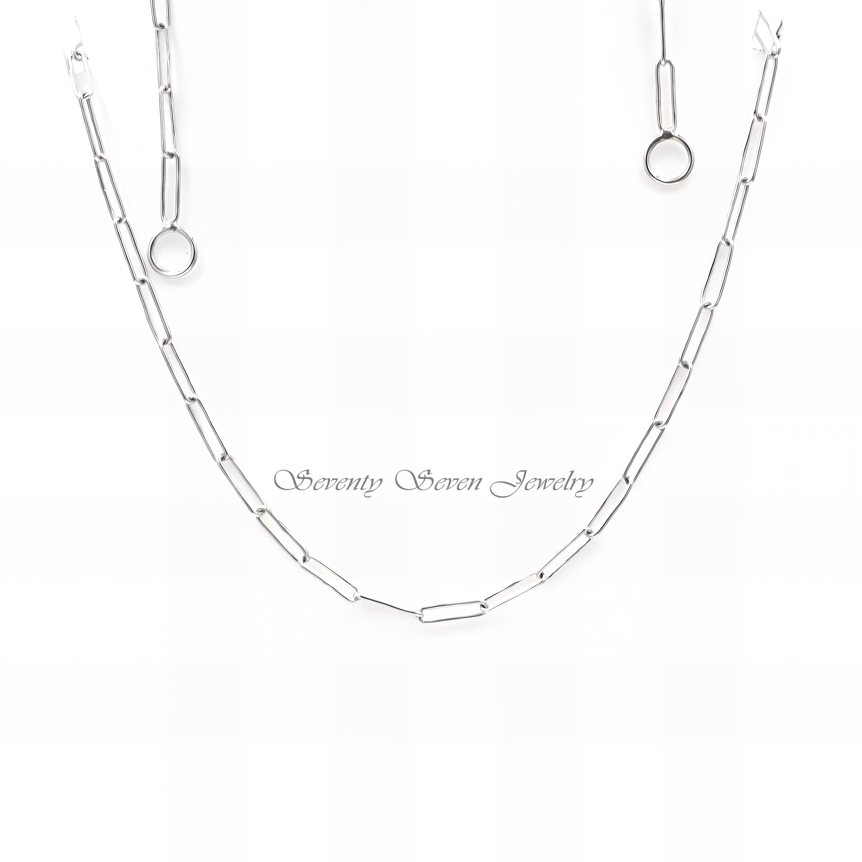 925 Silver Paperclip Chain Necklace: Long Link Connector - View 2 - Seventy Seven Jewelry | SKU: SSG3-SLYG-11M-18I-V 925 Silver Paperclip Chain Necklace: Long Link Connector - View 2 - Seventy Seven Jewelry | SKU: SSG3-SLYG-11M-18I-V