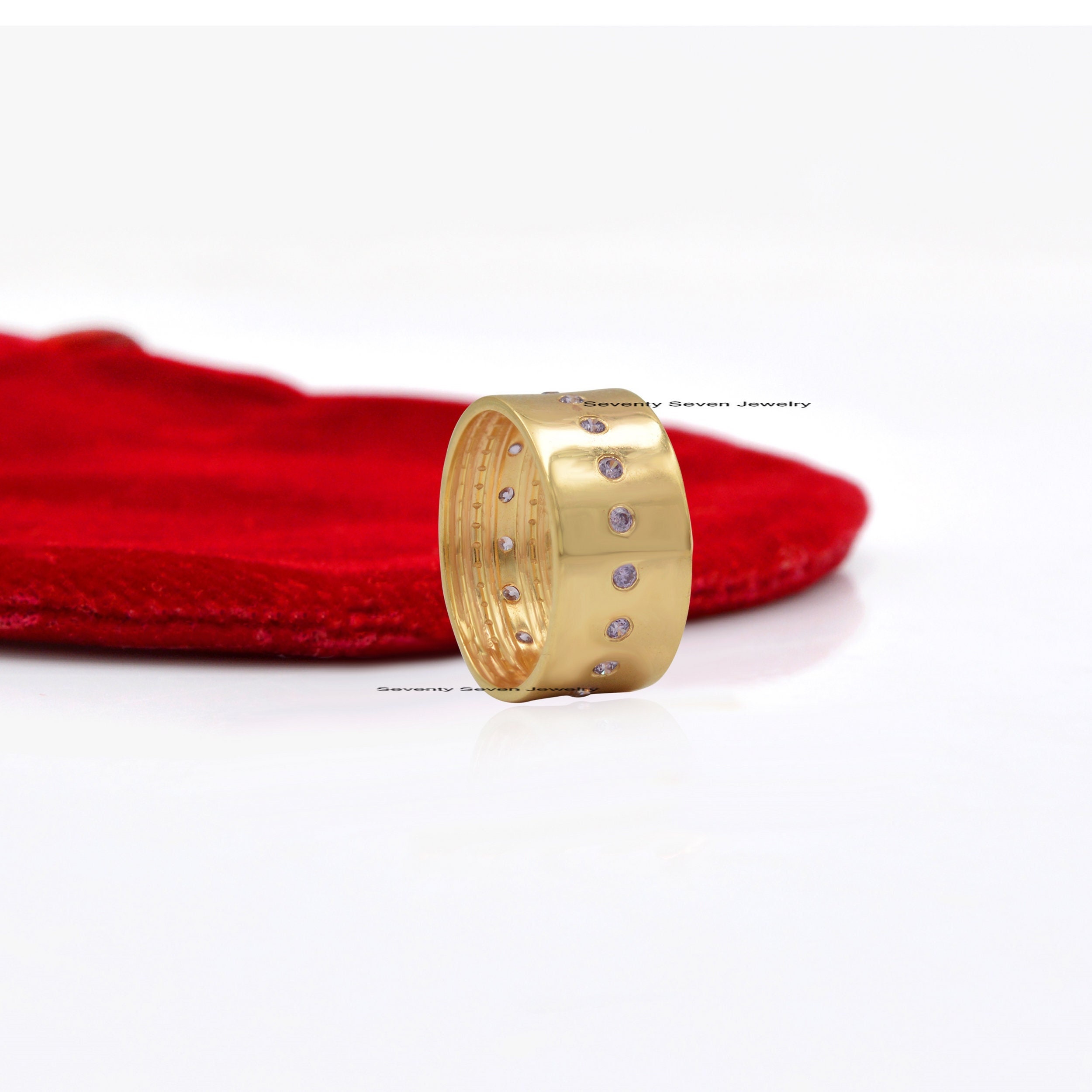 14K Gold Diamond Cigar Band, Bezel Ring - View 4 - Seventy Seven Jewelry | SKU: SSMJR41-14KYGDI-2026