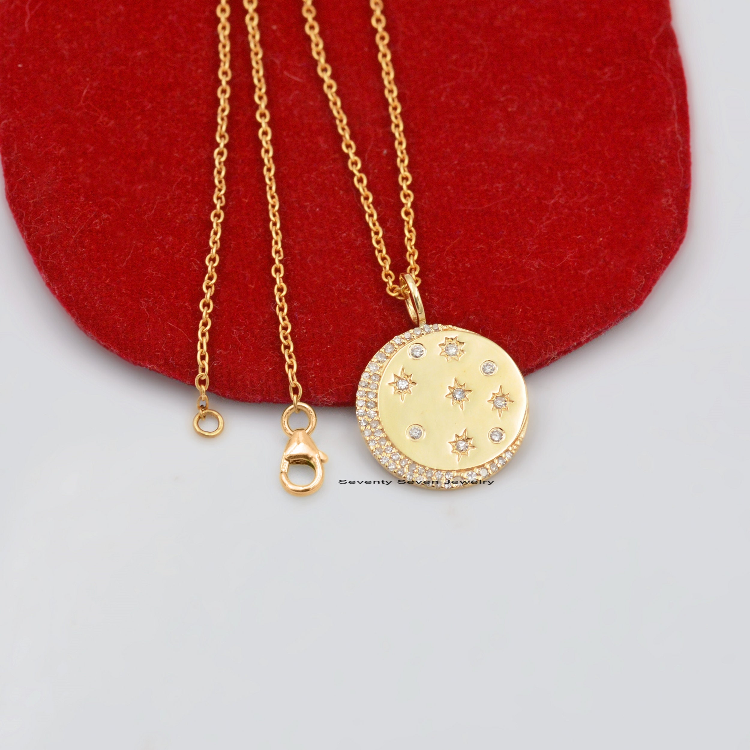 Diamond Star Moon Pendant: 925 Silver Celestial Disc Charm - View 3 - Seventy Seven Jewelry | SKU: SSMJP696-SLYGDI-2026 Diamond Star Moon Pendant: 925 Silver Celestial Disc Charm - View 3 - Seventy Seven Jewelry | SKU: SSMJP696-SLYGDI-2026