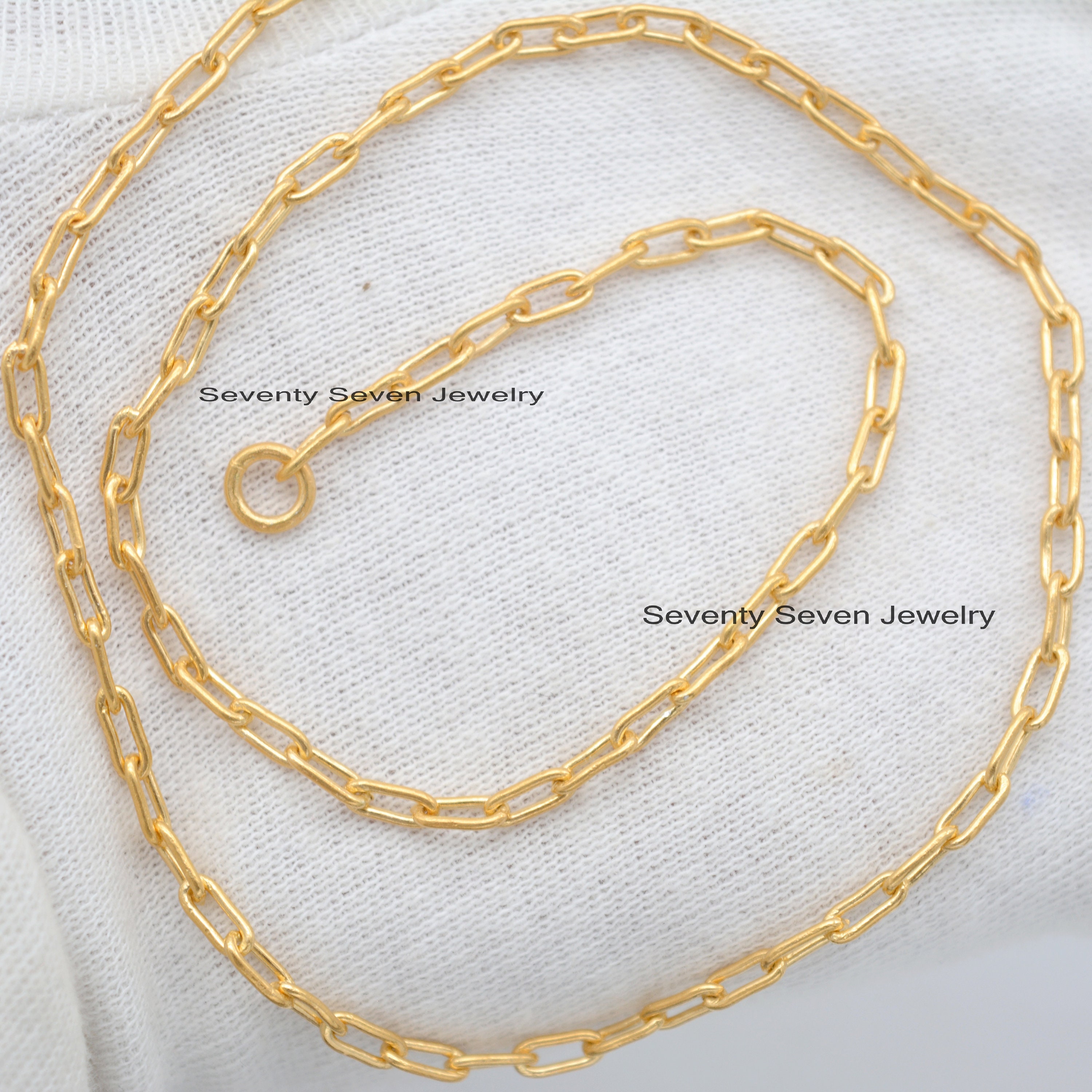 Sterling Silver Cable Chain Necklace: Handmade Oval Link, 14k Gold Vermeil - View 4 - Seventy Seven Jewelry | SKU: G6-SLYG-6. Sterling Silver Cable Chain Necklace: Handmade Oval Link, 14k Gold Vermeil - View 4 - Seventy Seven Jewelry | SKU: G6-SLYG-6.