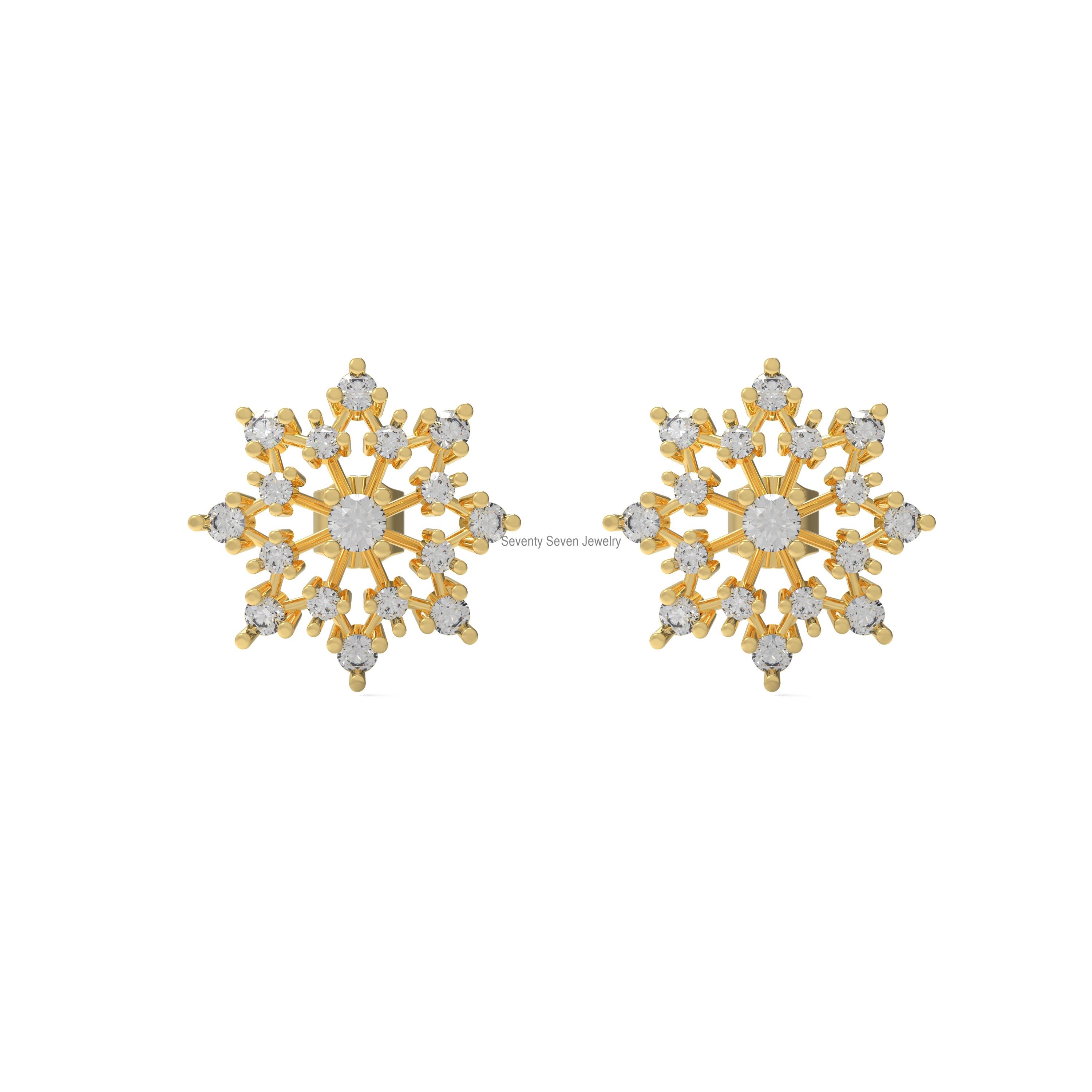 14K Gold Snowflake Lab Diamond Stud Earrings, 10MM - Seventy Seven Jewelry | SKU: SSMJE1078- 14K Gold Snowflake Lab Diamond Stud Earrings, 10MM - Seventy Seven Jewelry | SKU: SSMJE1078-