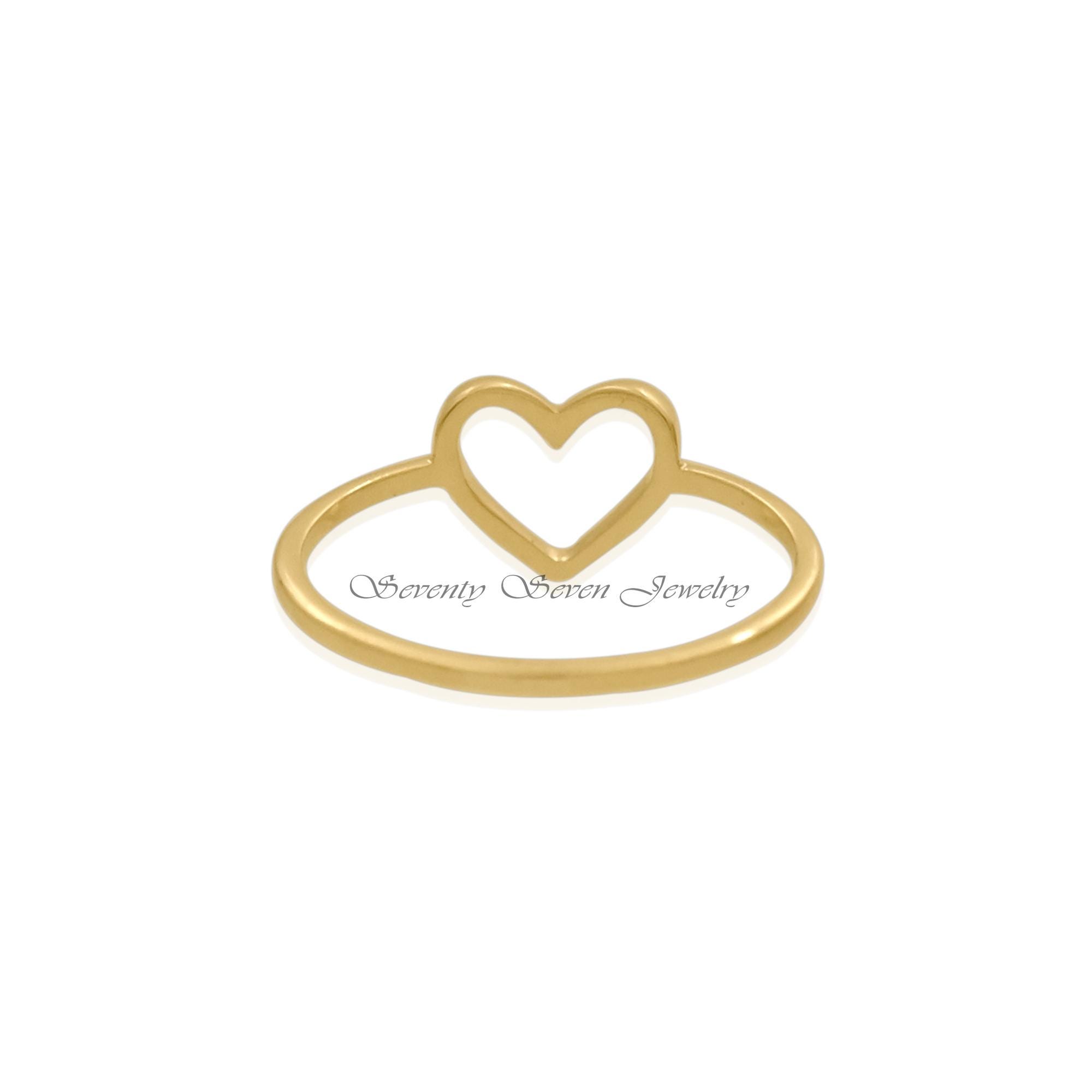 Handmade 14k Gold Open Heart Ring: Stacking Love Band - View 3 - Seventy Seven Jewelry | SKU: SSMJR405-14KYG-2026 Handmade 14k Gold Open Heart Ring: Stacking Love Band - View 3 - Seventy Seven Jewelry | SKU: SSMJR405-14KYG-2026