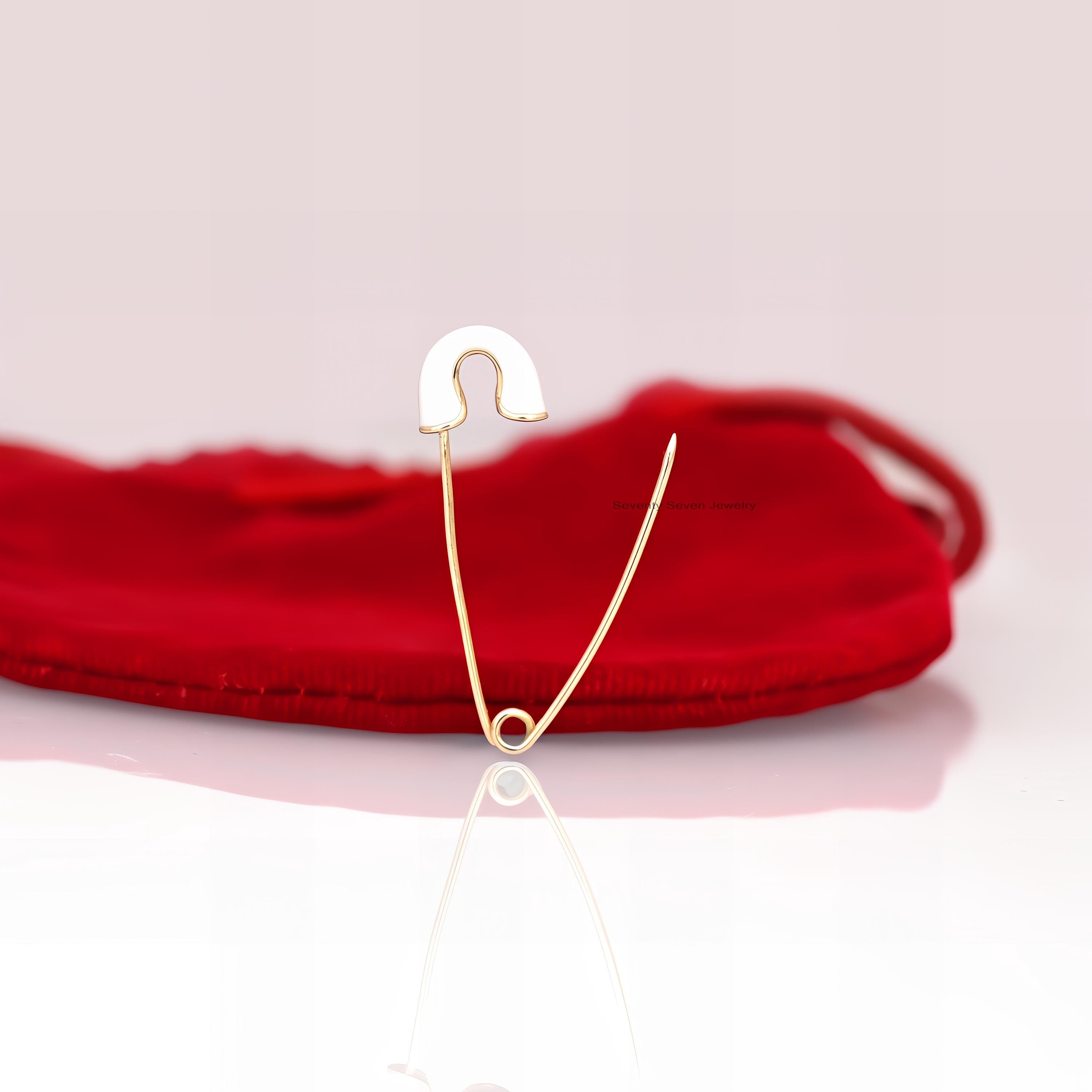 14k Gold Enamel Safety Pin Pendant: Charm Holder Brooch - View 3 - Seventy Seven Jewelry | SKU: SSMJP903-14KYGELP-1-2026 14k Gold Enamel Safety Pin Pendant: Charm Holder Brooch - View 3 - Seventy Seven Jewelry | SKU: SSMJP903-14KYGELP-1-2026