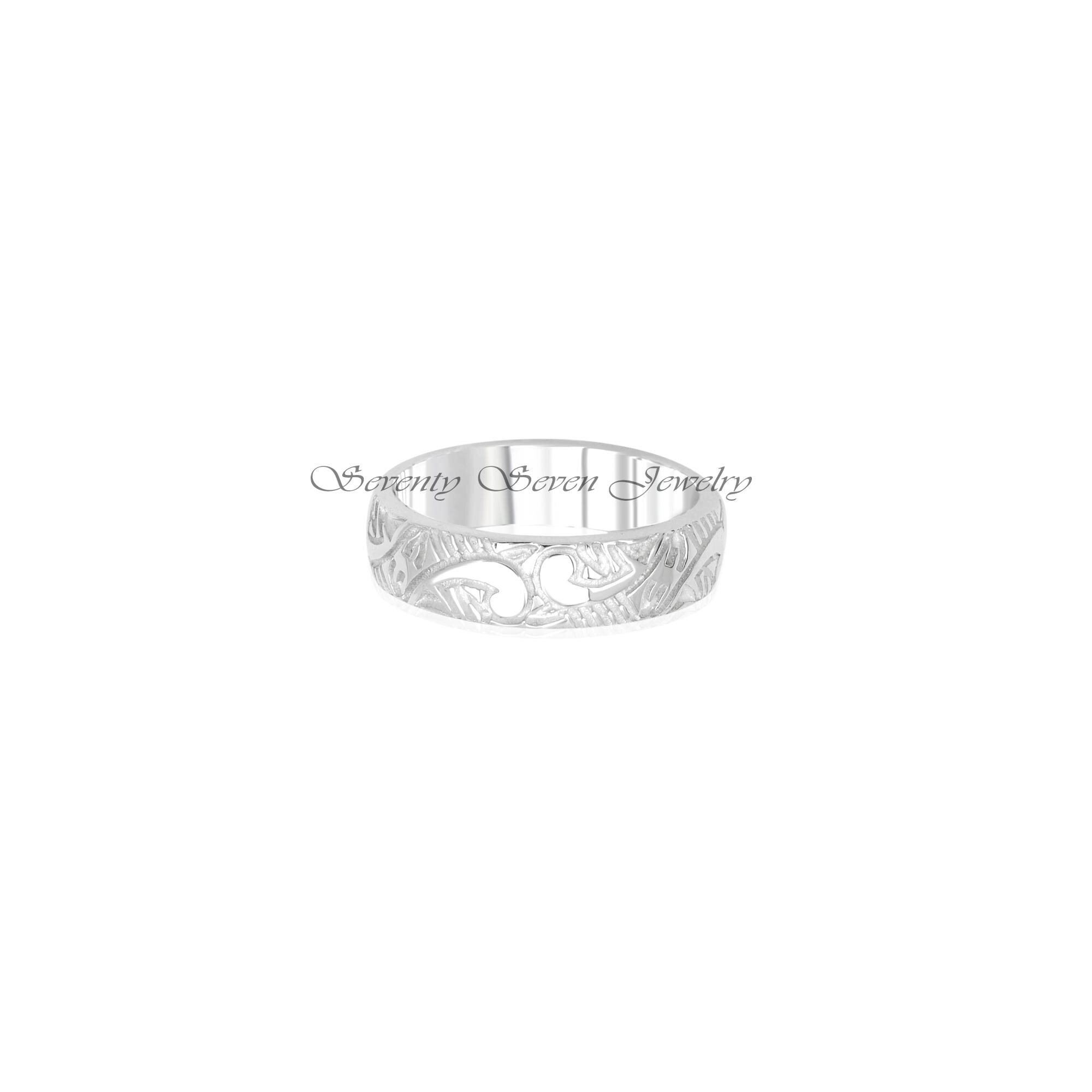 Sterling Silver Floral Engraved Band Ring: Carved Wedding Jewelry - View 4 - Seventy Seven Jewelry | SKU: SSMJR624-SLYG-2026 Sterling Silver Floral Engraved Band Ring: Carved Wedding Jewelry - View 4 - Seventy Seven Jewelry | SKU: SSMJR624-SLYG-2026