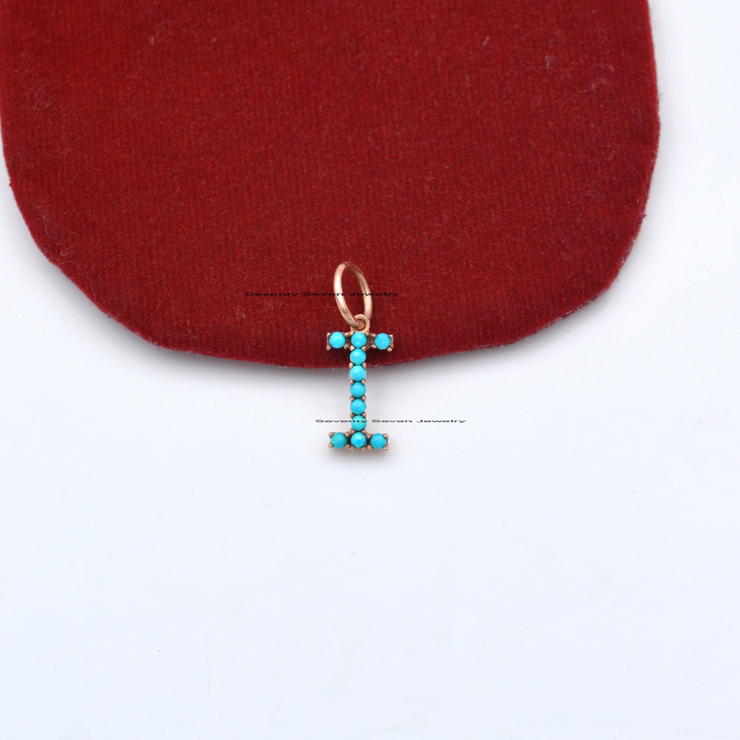 Turquoise Initial Pendant: 925 Silver Gemstone Letter Charm - View 5 - Seventy Seven Jewelry | SKU: SSMJP87-SLNSTQ-N-2026 Turquoise Initial Pendant: 925 Silver Gemstone Letter Charm - View 5 - Seventy Seven Jewelry | SKU: SSMJP87-SLNSTQ-N-2026