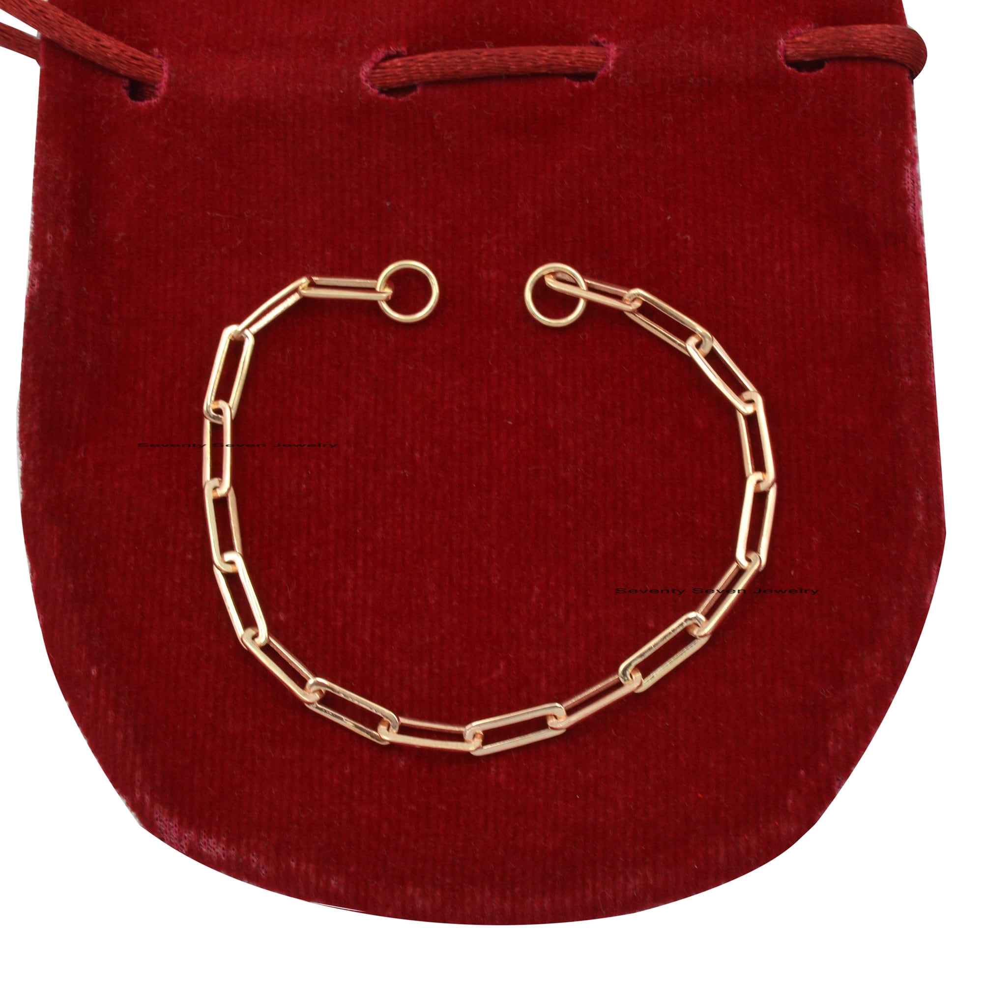 925 Sterling Silver Paper Clip Chain Bracelet: Rectangle Link - View 4 - Seventy Seven Jewelry | SKU: SSMJA229-SLYG-2026 925 Sterling Silver Paper Clip Chain Bracelet: Rectangle Link - View 4 - Seventy Seven Jewelry | SKU: SSMJA229-SLYG-2026