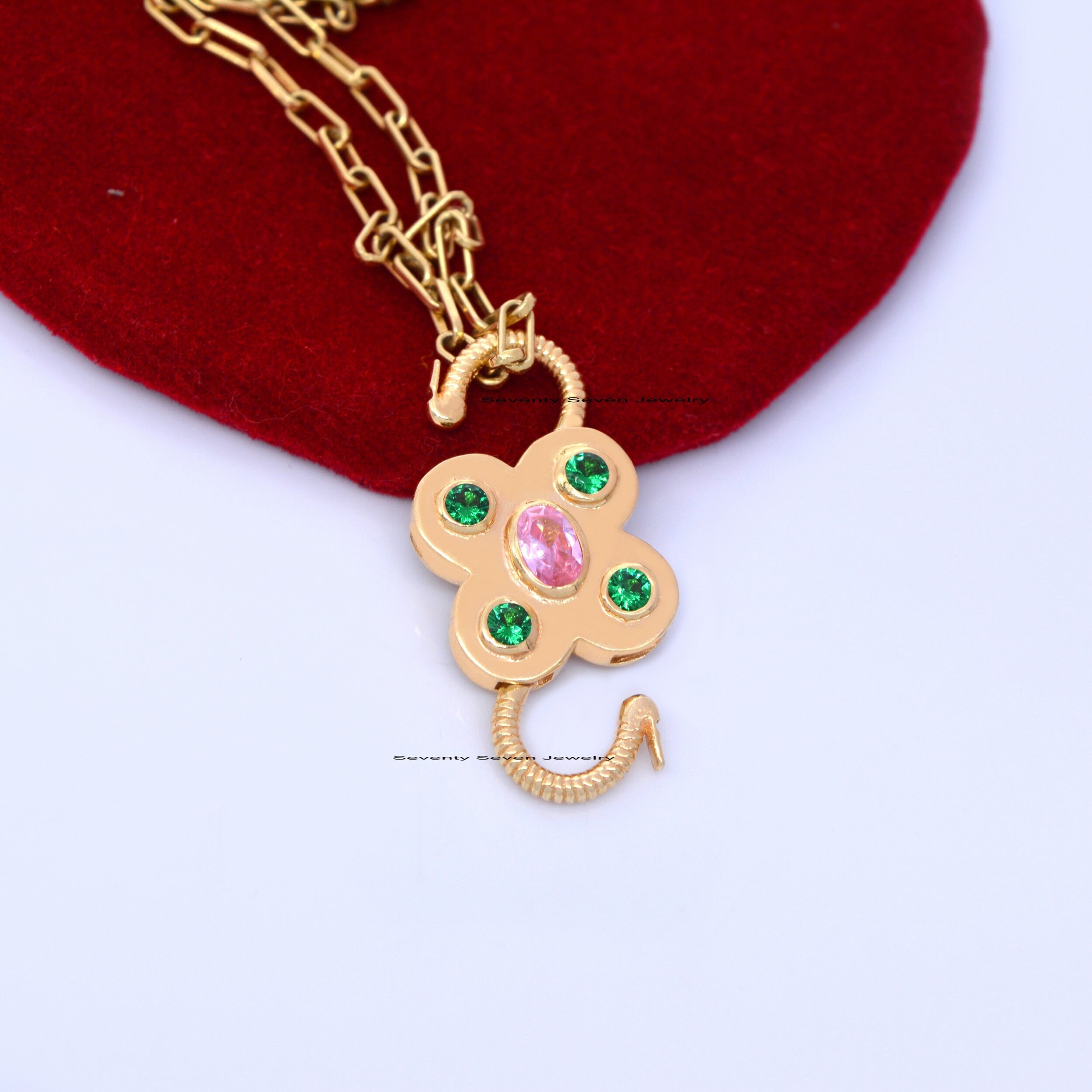 Handmade Gold Gemstone Floral Padlock: 9k Solid, Double Side Openable - View 4 - Seventy Seven Jewelry | SKU: SSMJP65-9KYGBTA Handmade Gold Gemstone Floral Padlock: 9k Solid, Double Side Openable - View 4 - Seventy Seven Jewelry | SKU: SSMJP65-9KYGBTA