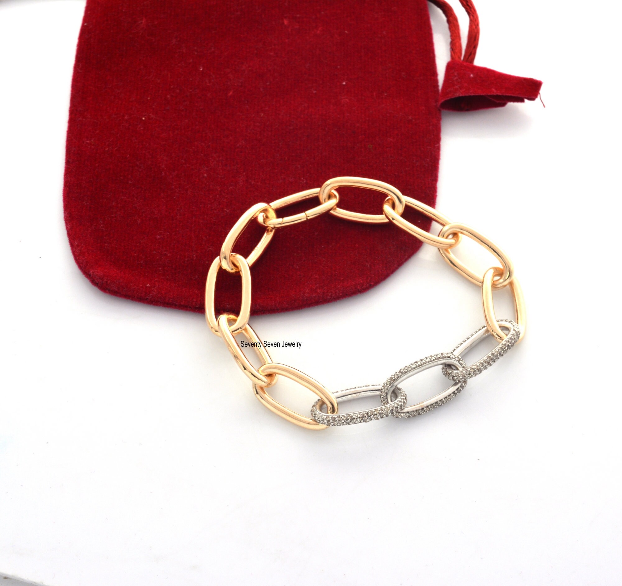 925 Silver Moissanite Oval Link Bracelet: Diamond Chain Jewelry - View 2 - Seventy Seven Jewelry | SKU: SSMJA06-SLYGMN-2026 925 Silver Moissanite Oval Link Bracelet: Diamond Chain Jewelry - View 2 - Seventy Seven Jewelry | SKU: SSMJA06-SLYGMN-2026