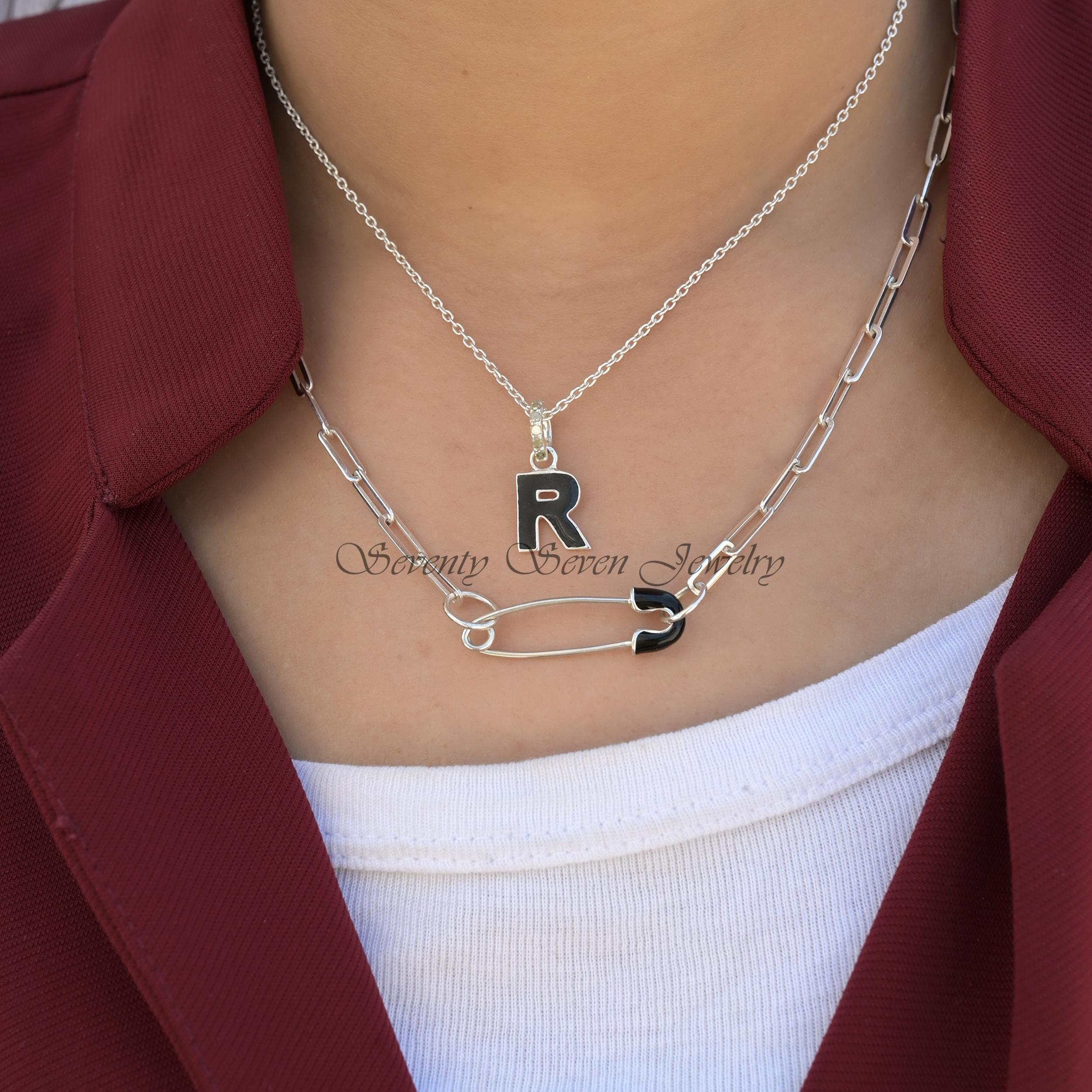 Turquoise Enamel Initial Pendant: Diamond Letter Charm, 925 Silver - View 3 - Seventy Seven Jewelry | SKU: SSMJP1029-SLYGDIEL Turquoise Enamel Initial Pendant: Diamond Letter Charm, 925 Silver - View 3 - Seventy Seven Jewelry | SKU: SSMJP1029-SLYGDIEL
