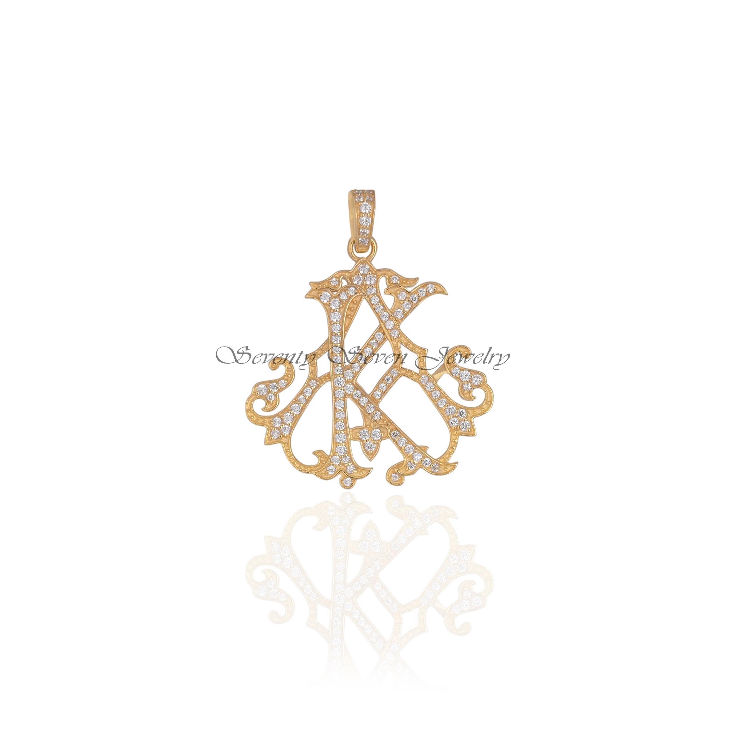Diamond Initial Pendant: Custom 925 Sterling Silver Monogram - View 3 - Seventy Seven Jewelry | SKU: SSMJP13-SLRHDI-P-2026 Diamond Initial Pendant: Custom 925 Sterling Silver Monogram - View 3 - Seventy Seven Jewelry | SKU: SSMJP13-SLRHDI-P-2026