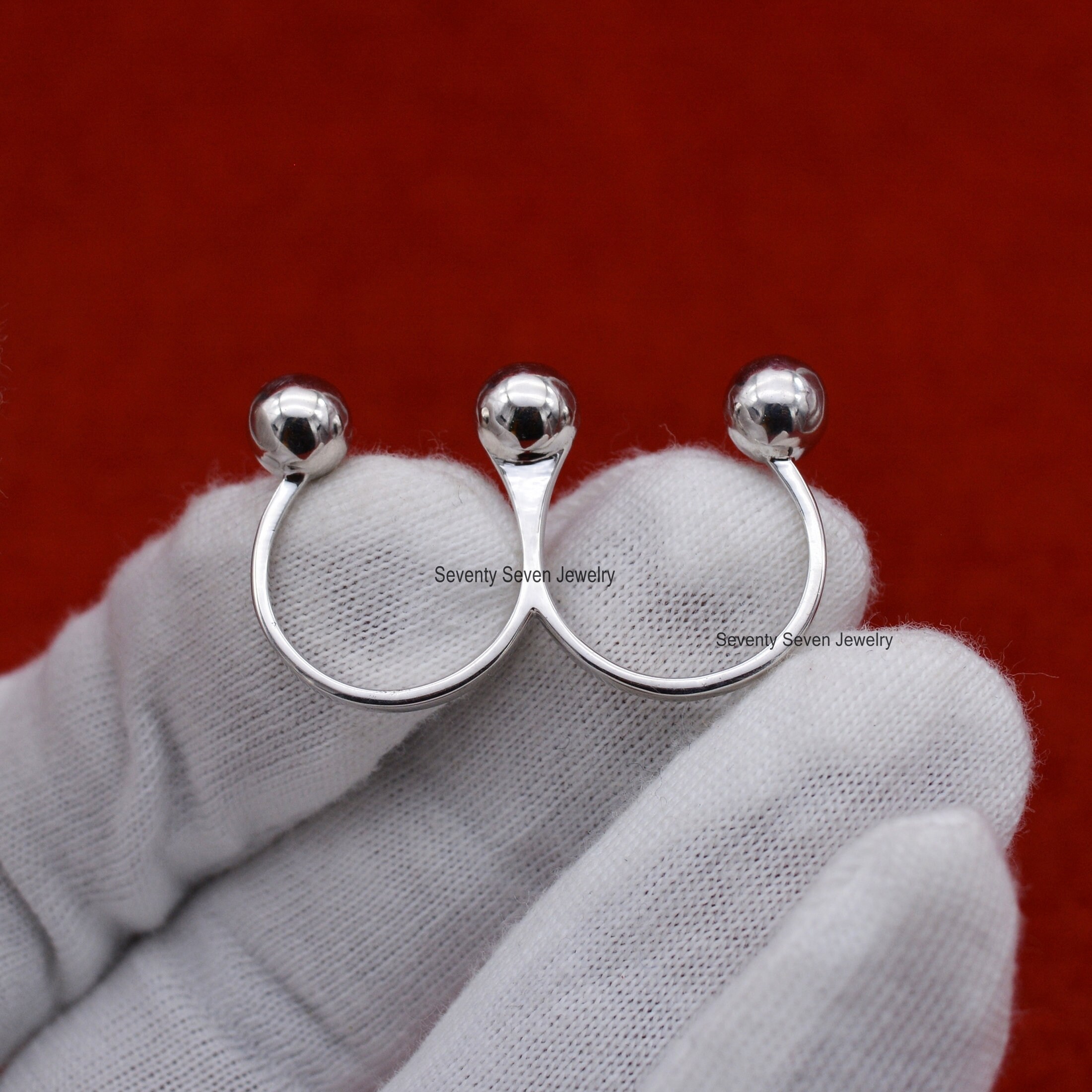 14K Gold Two Finger Ring Fashionable Rings Sterling Silver Etsy