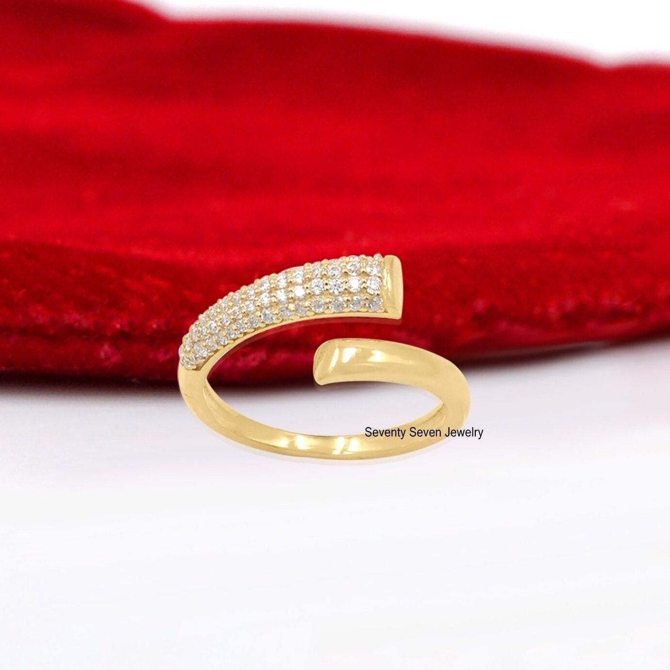 925 Silver Moissanite Cuff Ring: Criss Cross Band - View 2 - Seventy Seven Jewelry | SKU: SSMJR1002-SLYG-2026 925 Silver Moissanite Cuff Ring: Criss Cross Band - View 2 - Seventy Seven Jewelry | SKU: SSMJR1002-SLYG-2026