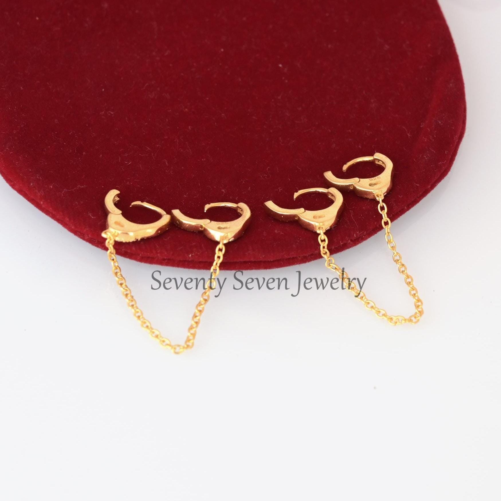 Diamond Chain Cuff Earrings: 9K Gold Huggie Hoops - View 5 - Seventy Seven Jewelry | SKU: SSMJE1039-SLYGMN-2026 Diamond Chain Cuff Earrings: 9K Gold Huggie Hoops - View 5 - Seventy Seven Jewelry | SKU: SSMJE1039-SLYGMN-2026