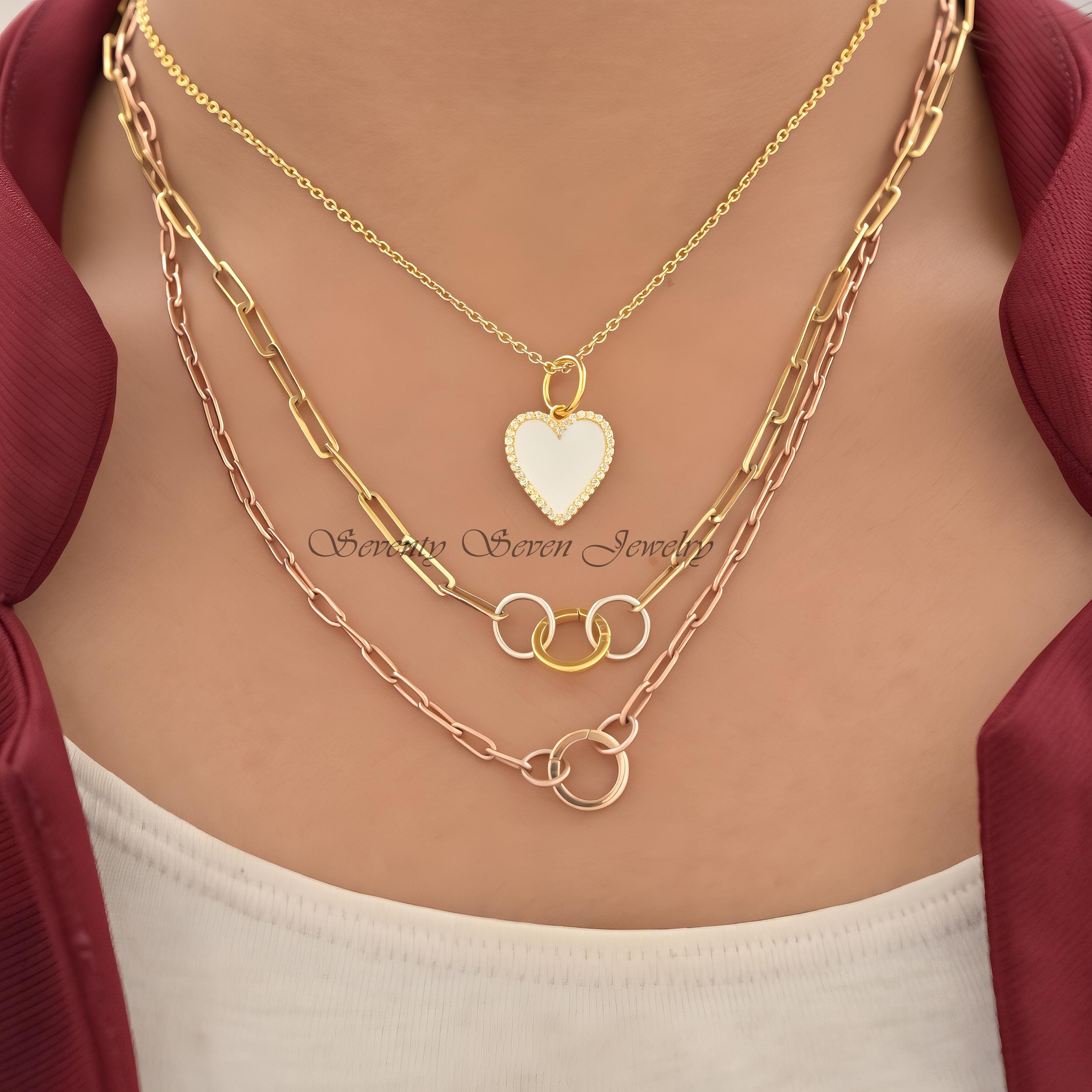 Moissanite Enamel Heart Pendant: 925 Sterling Silver Valentine's Gift - View 2 - Seventy Seven Jewelry | SKU: SSMJP630-SLYGDI Moissanite Enamel Heart Pendant: 925 Sterling Silver Valentine's Gift - View 2 - Seventy Seven Jewelry | SKU: SSMJP630-SLYGDI