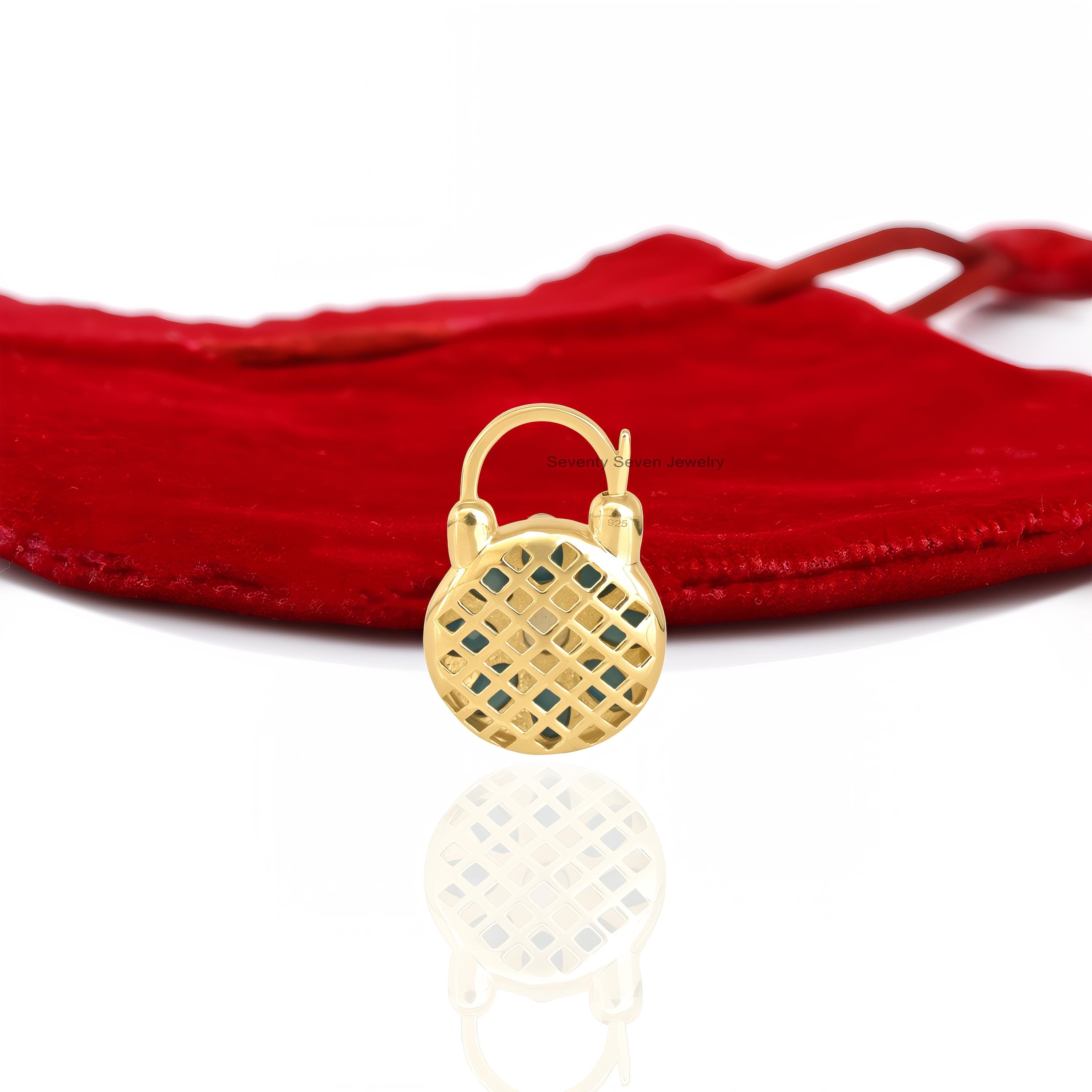 Turquoise Flower Padlock: 14K Gold Vermeil, 925 Silver Connector - View 2 - Seventy Seven Jewelry | SKU: SSMJP505-SLYGTQLBWT- Turquoise Flower Padlock: 14K Gold Vermeil, 925 Silver Connector - View 2 - Seventy Seven Jewelry | SKU: SSMJP505-SLYGTQLBWT-
