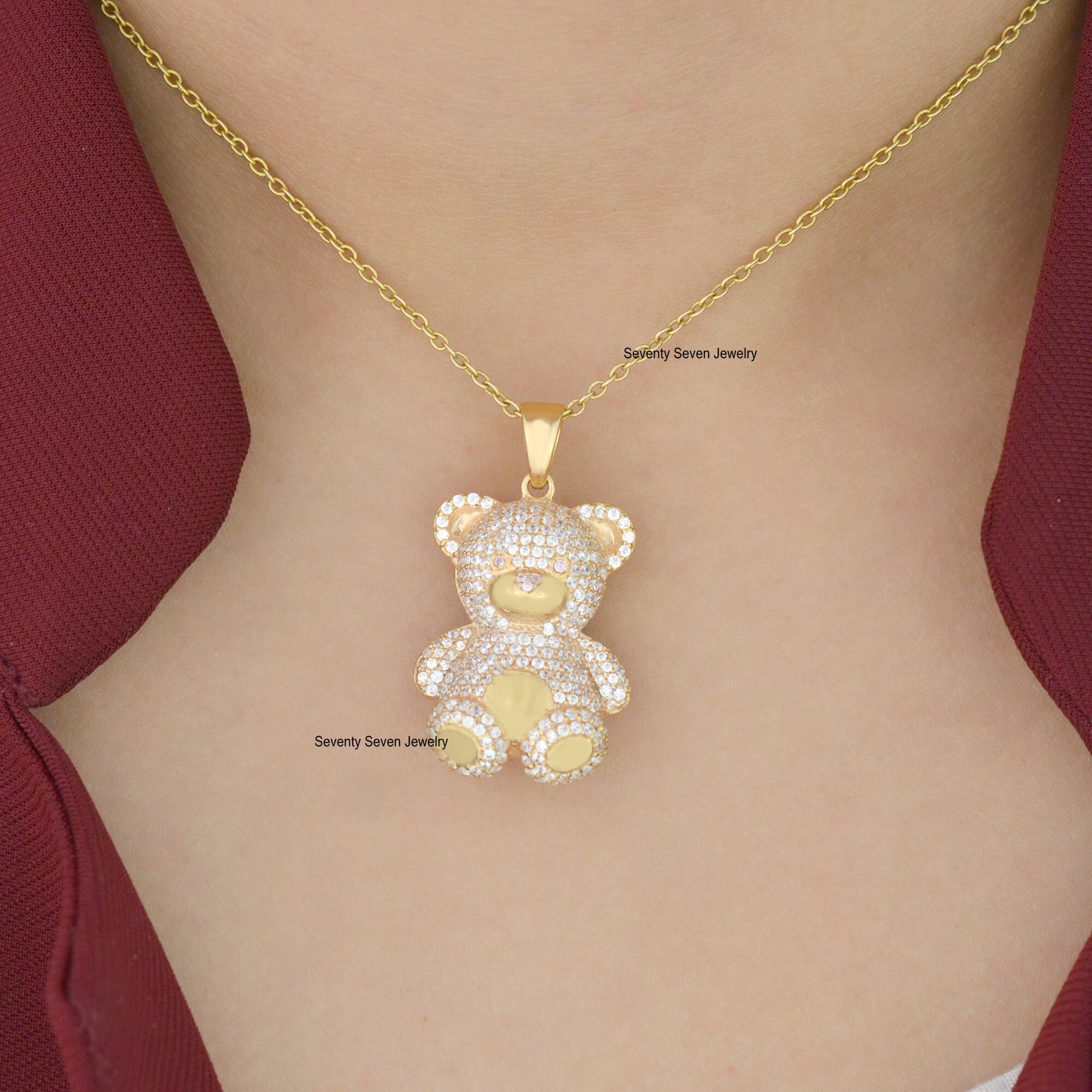 Silver Teddy Charm Pendant, Pave Diamond Bear - View 2 - Seventy Seven Jewelry | SKU: SSMJP105-SLYGDIBSP-2026,SSMJP105-SLYGDI Silver Teddy Charm Pendant, Pave Diamond Bear - View 2 - Seventy Seven Jewelry | SKU: SSMJP105-SLYGDIBSP-2026,SSMJP105-SLYGDI