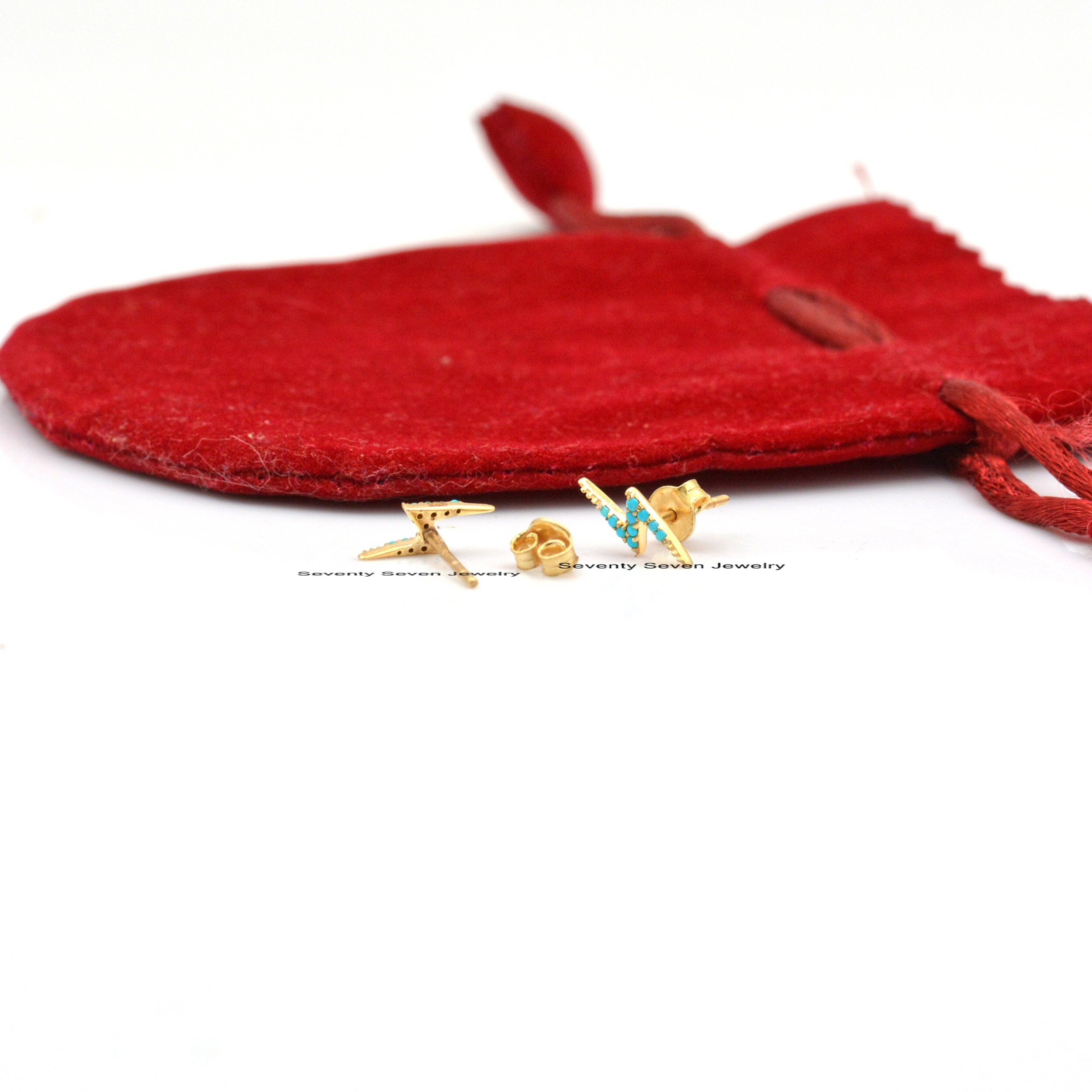 14K Gold Diamond Lightning Bolt Studs: Zig-Zag Earrings - View 3 - Seventy Seven Jewelry | SKU: SSMJE379-14KYGDI-2026 14K Gold Diamond Lightning Bolt Studs: Zig-Zag Earrings - View 3 - Seventy Seven Jewelry | SKU: SSMJE379-14KYGDI-2026
