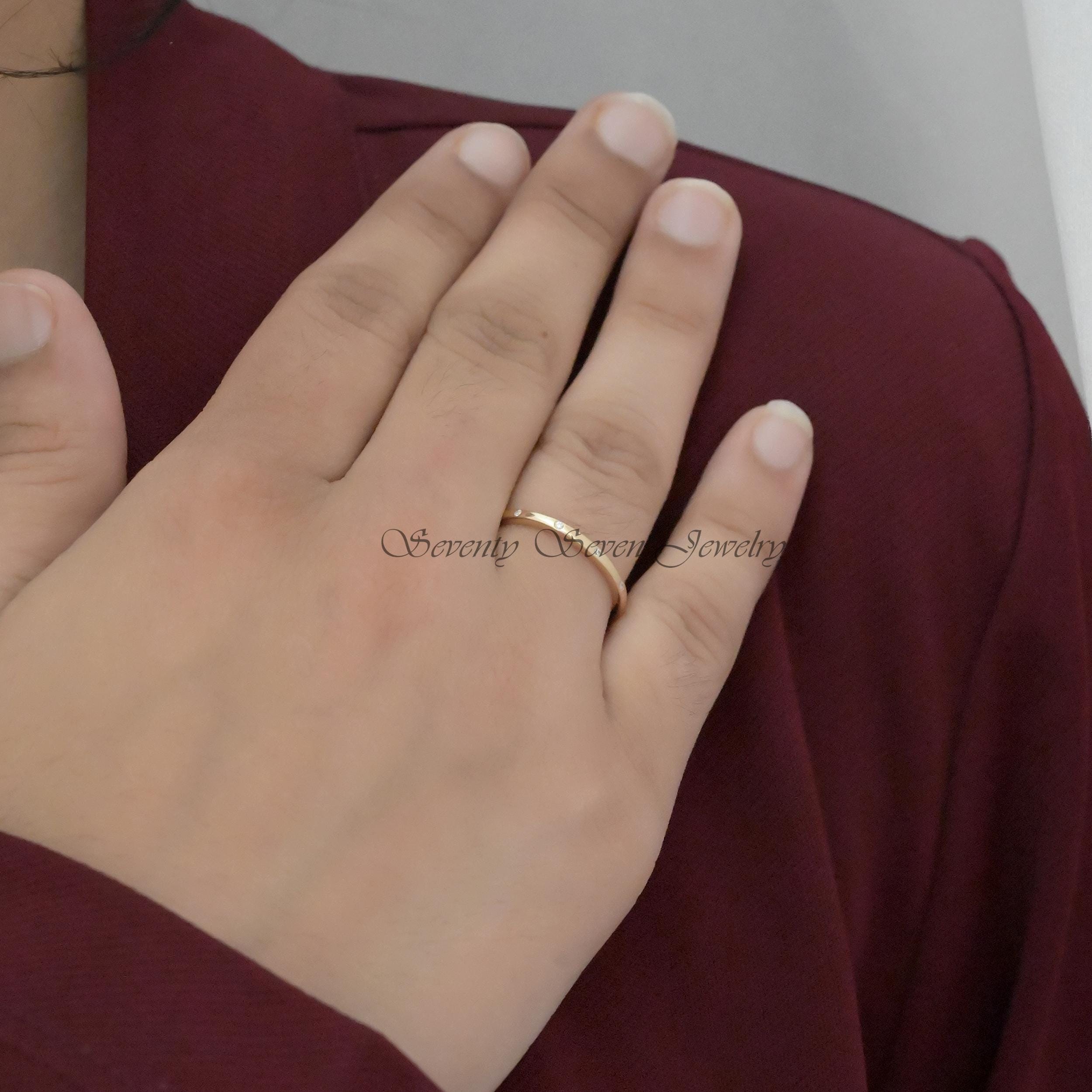 9k Gold Diamond Band Ring: Delicate Half Eternity Promise - View 2 - Seventy Seven Jewelry | SKU: SSMJR08-9KYGDI-2026 9k Gold Diamond Band Ring: Delicate Half Eternity Promise - View 2 - Seventy Seven Jewelry | SKU: SSMJR08-9KYGDI-2026