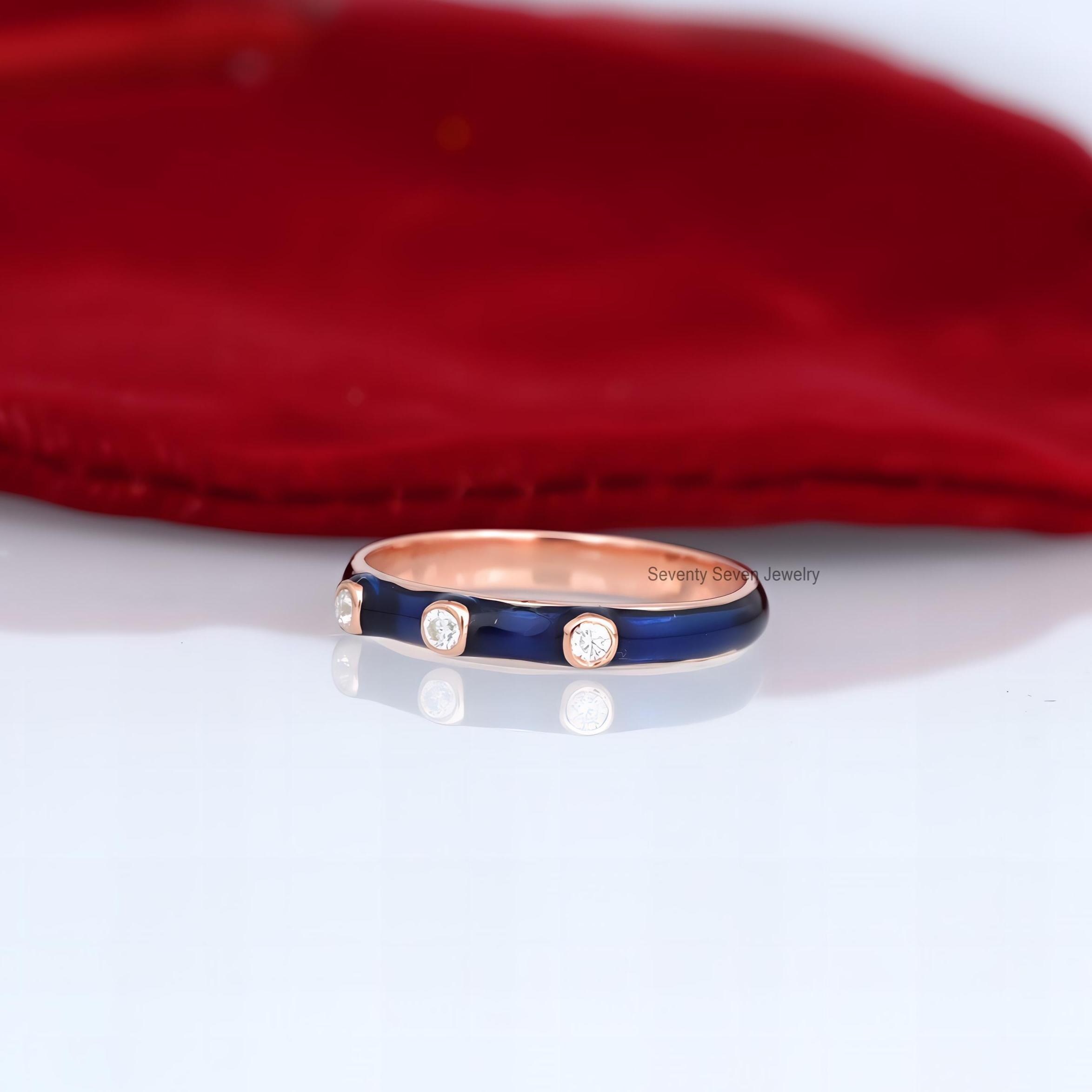 925 Silver Multi Color Enamel Ring: Moissanite Stacking Band - View 7 - Seventy Seven Jewelry | SKU: SSMJR766-SLYGELTQ-2026 925 Silver Multi Color Enamel Ring: Moissanite Stacking Band - View 7 - Seventy Seven Jewelry | SKU: SSMJR766-SLYGELTQ-2026