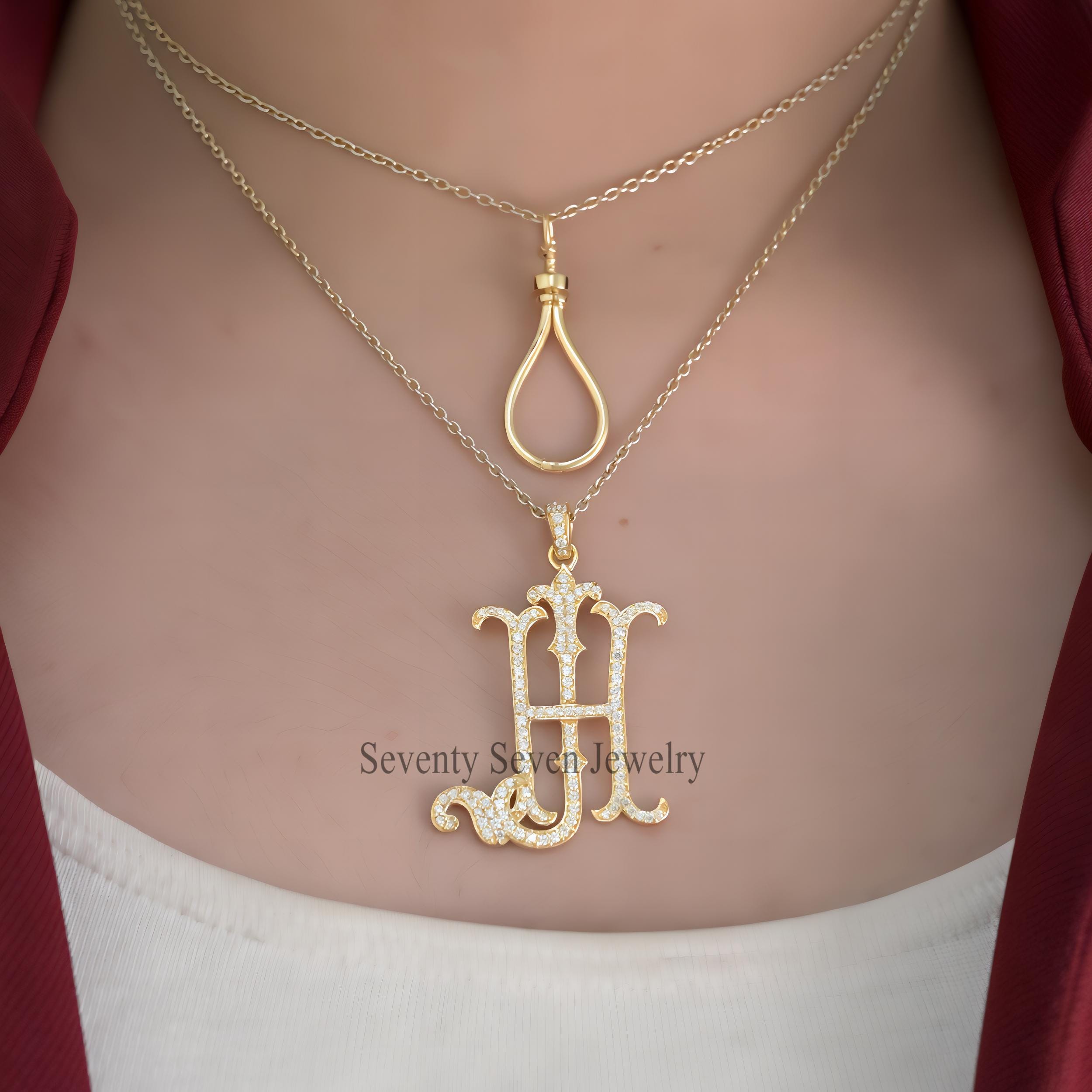 Pave Diamond AB-BA Letter Monogram: Sterling Silver Initial Pendant - View 3 - Seventy Seven Jewelry | SKU: SSMJP86-SLWGDI-20 Pave Diamond AB-BA Letter Monogram: Sterling Silver Initial Pendant - View 3 - Seventy Seven Jewelry | SKU: SSMJP86-SLWGDI-20