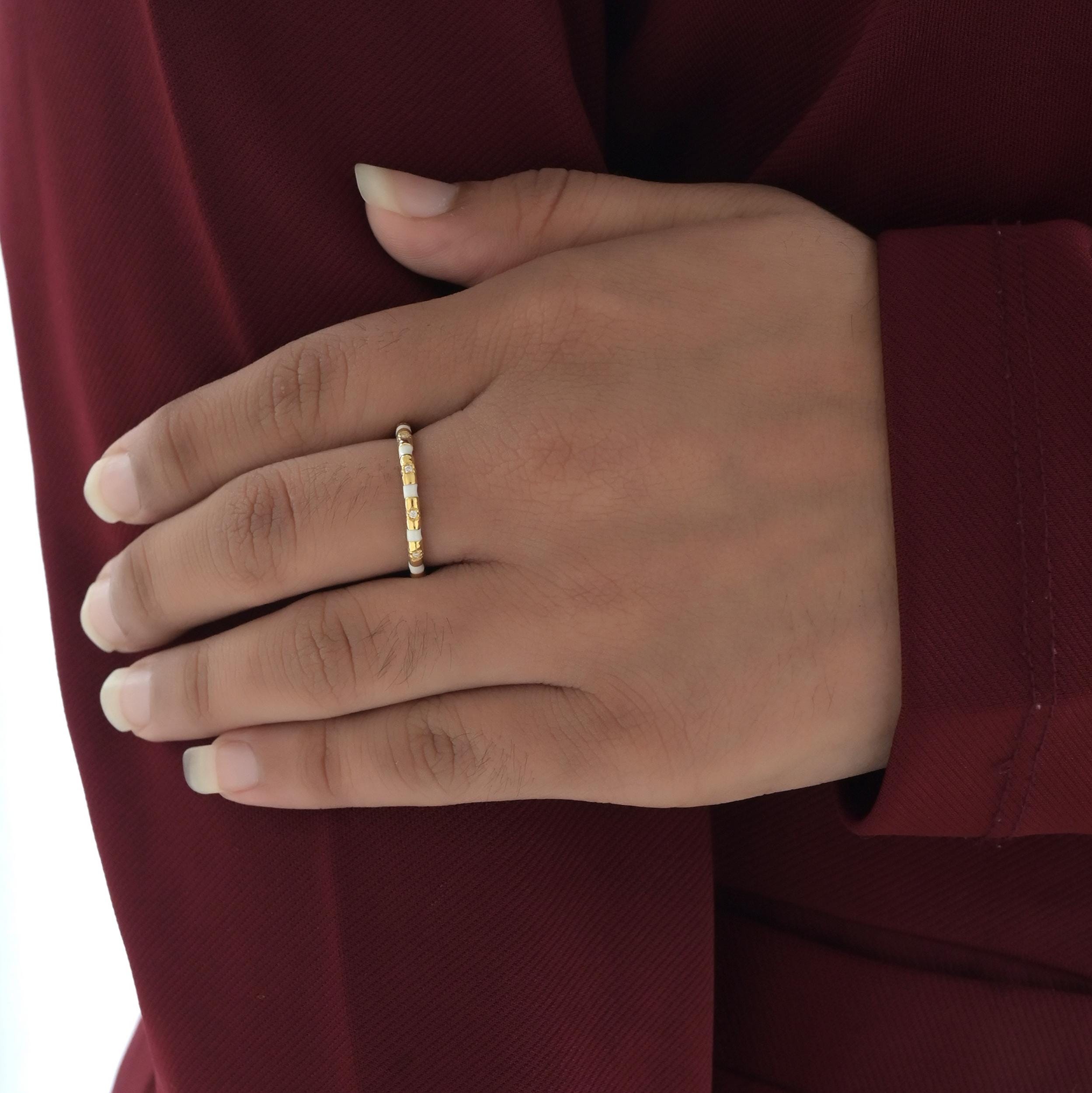 Sterling Silver Moissanite Enamel Band Ring, Colorful Stackable Wedding Jewelry - View 7 - Seventy Seven Jewelry | SKU: SSMJR Sterling Silver Moissanite Enamel Band Ring, Colorful Stackable Wedding Jewelry - View 7 - Seventy Seven Jewelry | SKU: SSMJR