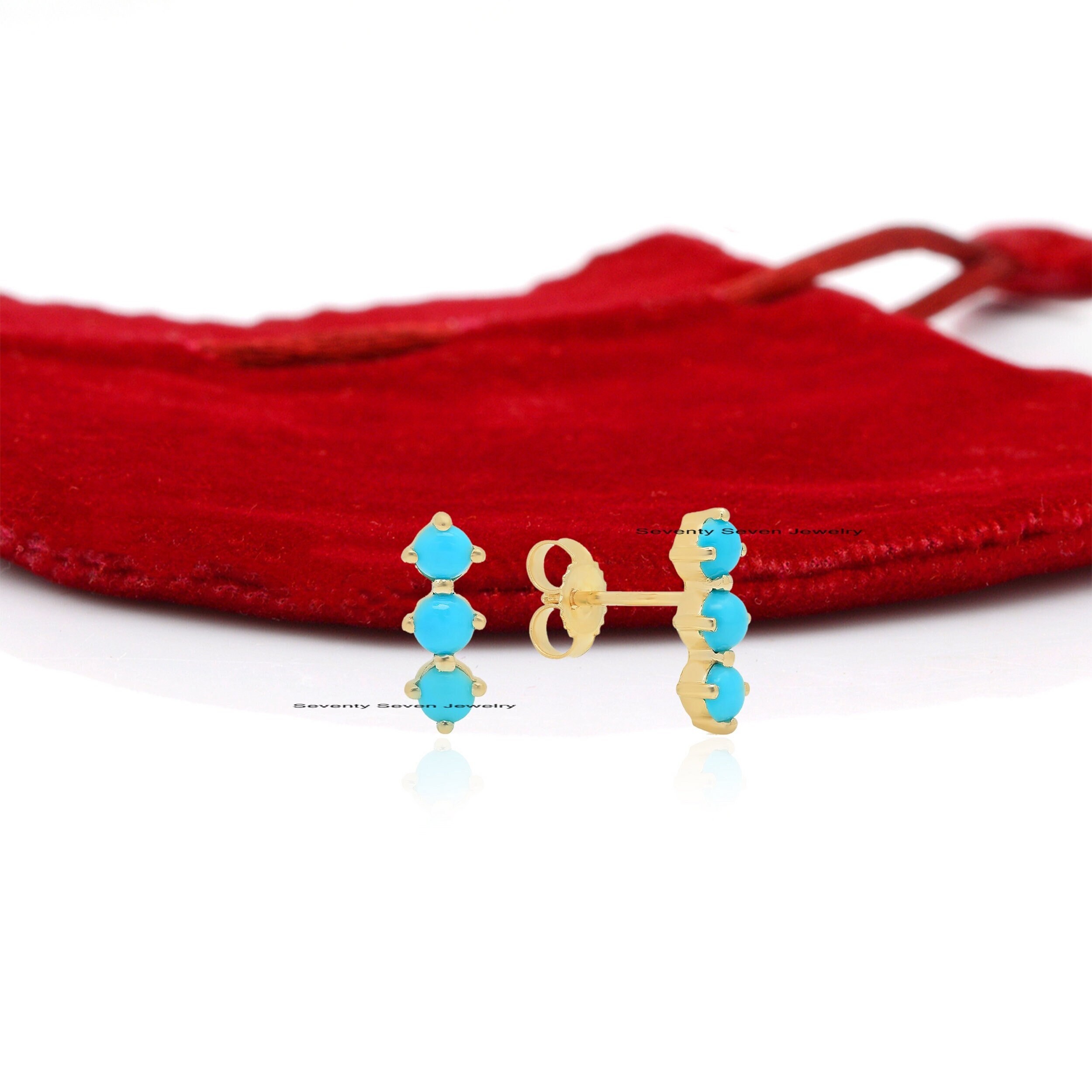 Sterling Silver Turquoise Bar Studs: Lab Diamond Earrings (7mm) - View 7 - Seventy Seven Jewelry | SKU: SSMJE947-SLYGTQ-7M-20 Sterling Silver Turquoise Bar Studs: Lab Diamond Earrings (7mm) - View 7 - Seventy Seven Jewelry | SKU: SSMJE947-SLYGTQ-7M-20