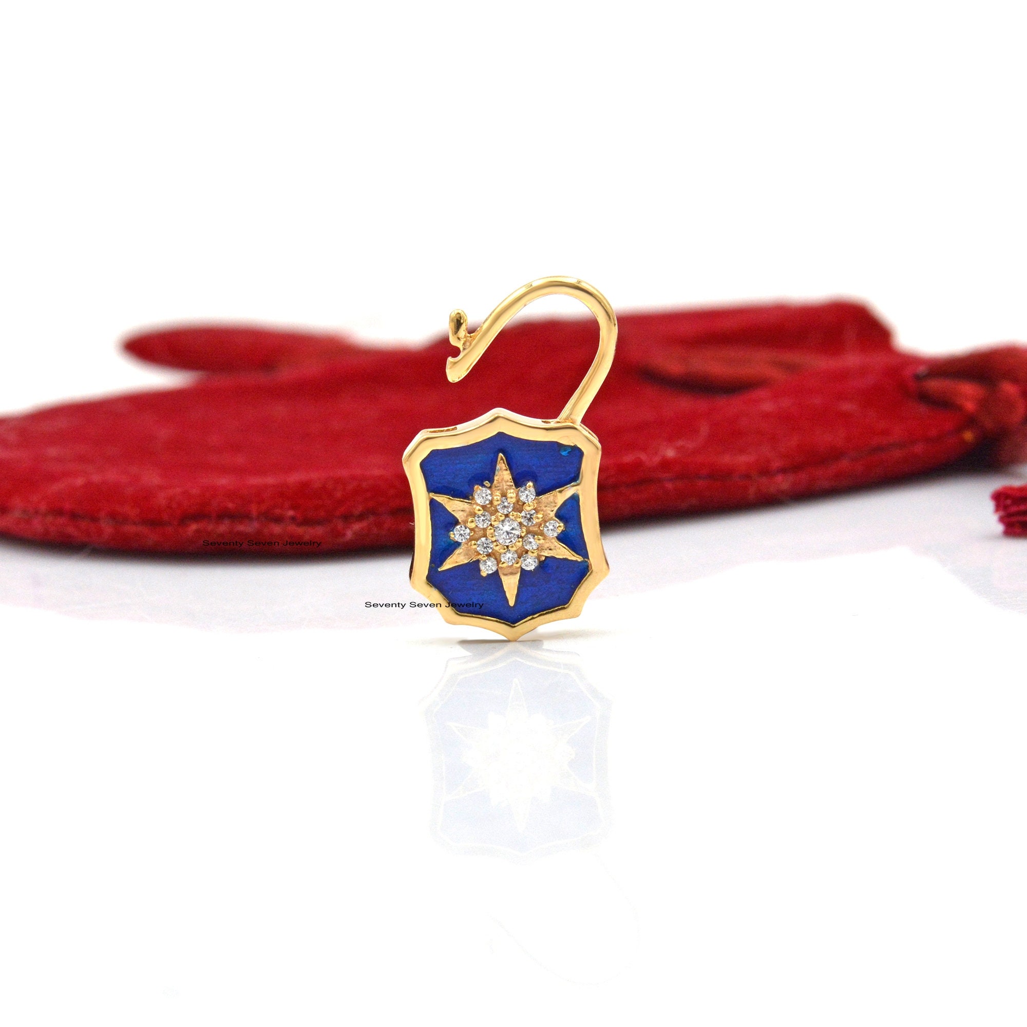 925 Silver Enamel Starburst Padlock Necklace: Handmade Designer Jewelry - View 2 - Seventy Seven Jewelry | SKU: SSMJP499-SLYG 925 Silver Enamel Starburst Padlock Necklace: Handmade Designer Jewelry - View 2 - Seventy Seven Jewelry | SKU: SSMJP499-SLYG